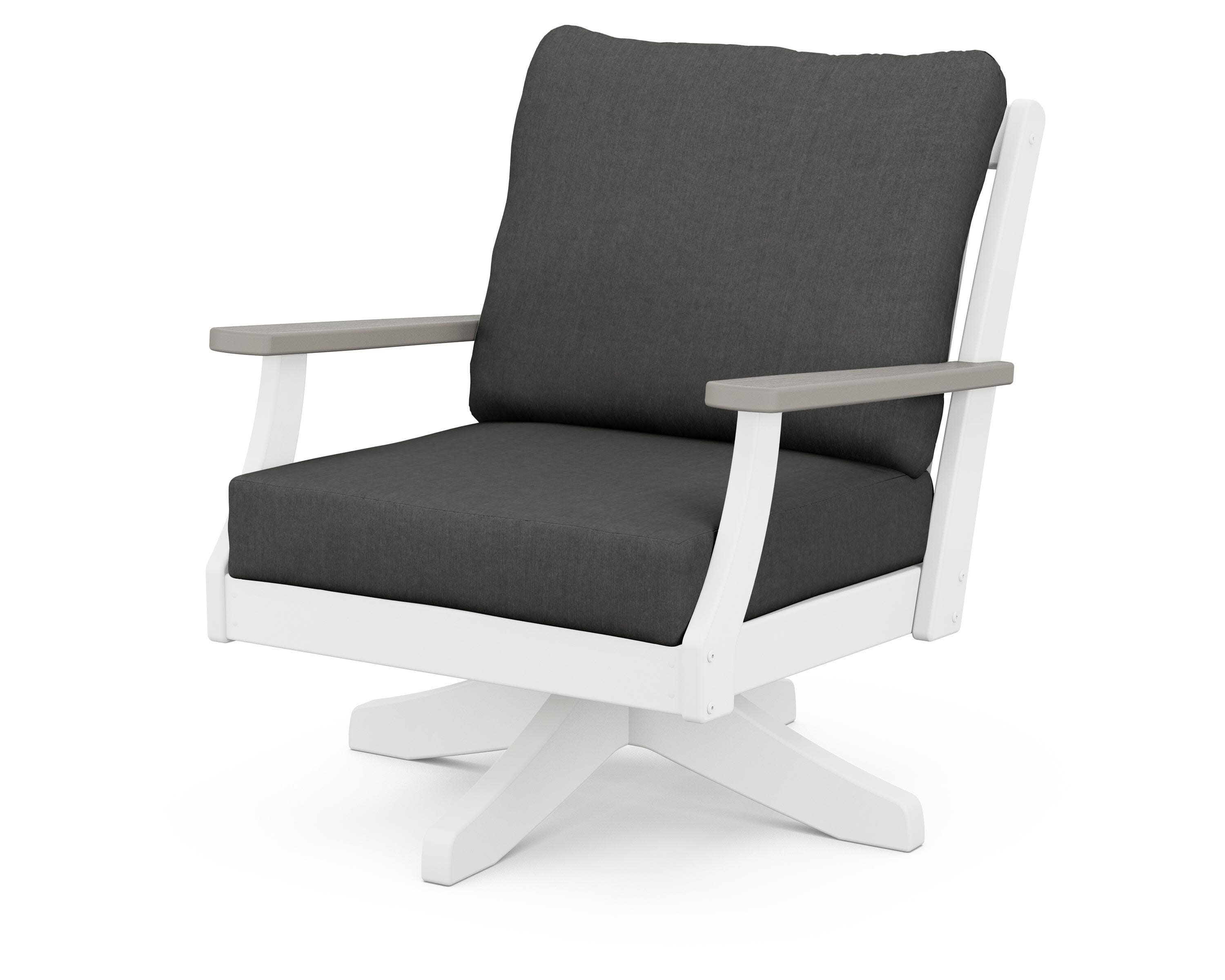 Braxton Deep Seating Swivel Chair in White / Driftwood / Spectrum Carbon