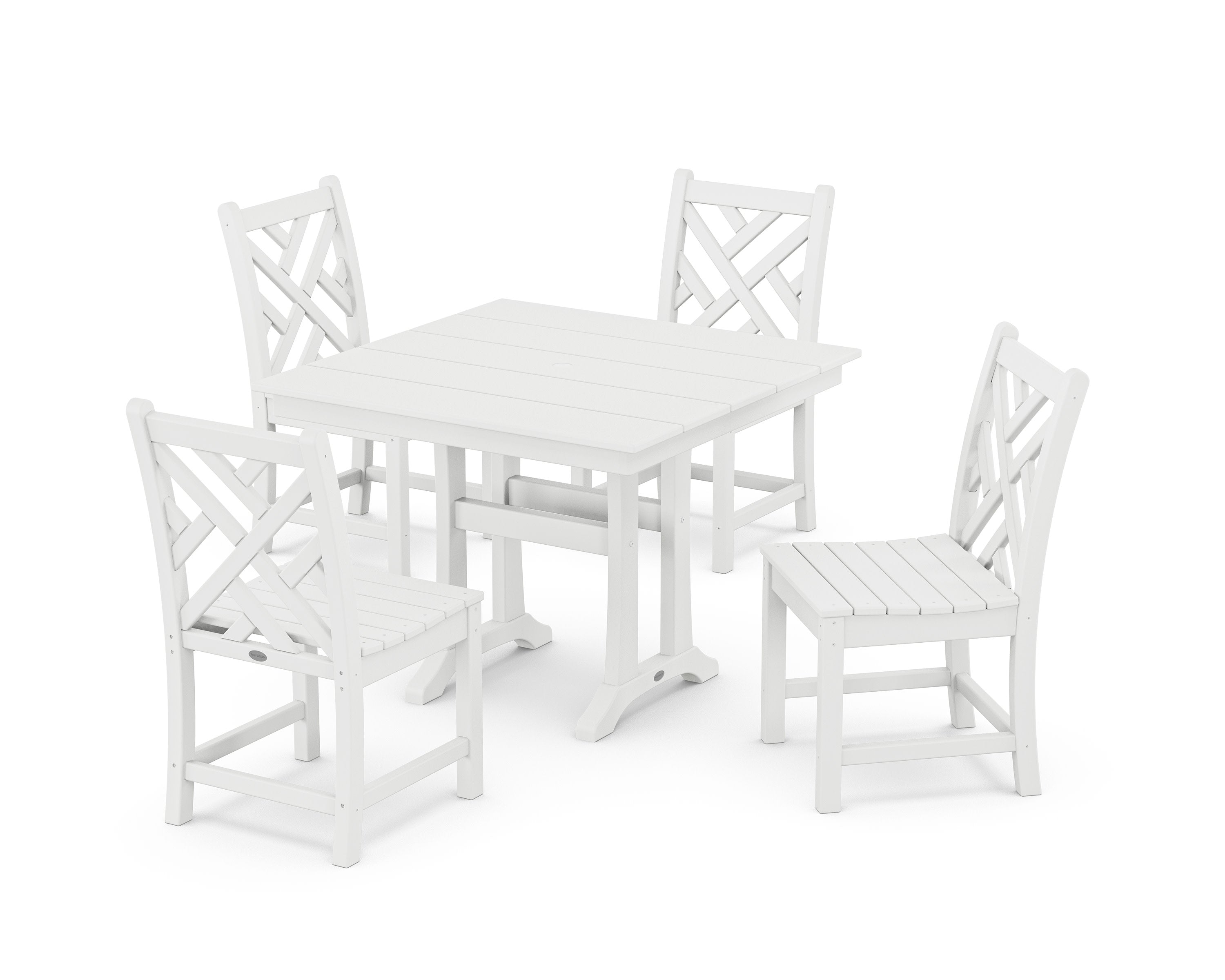 Chippendale 5-Piece Farmhouse Trestle Side Chair Dining Set in White