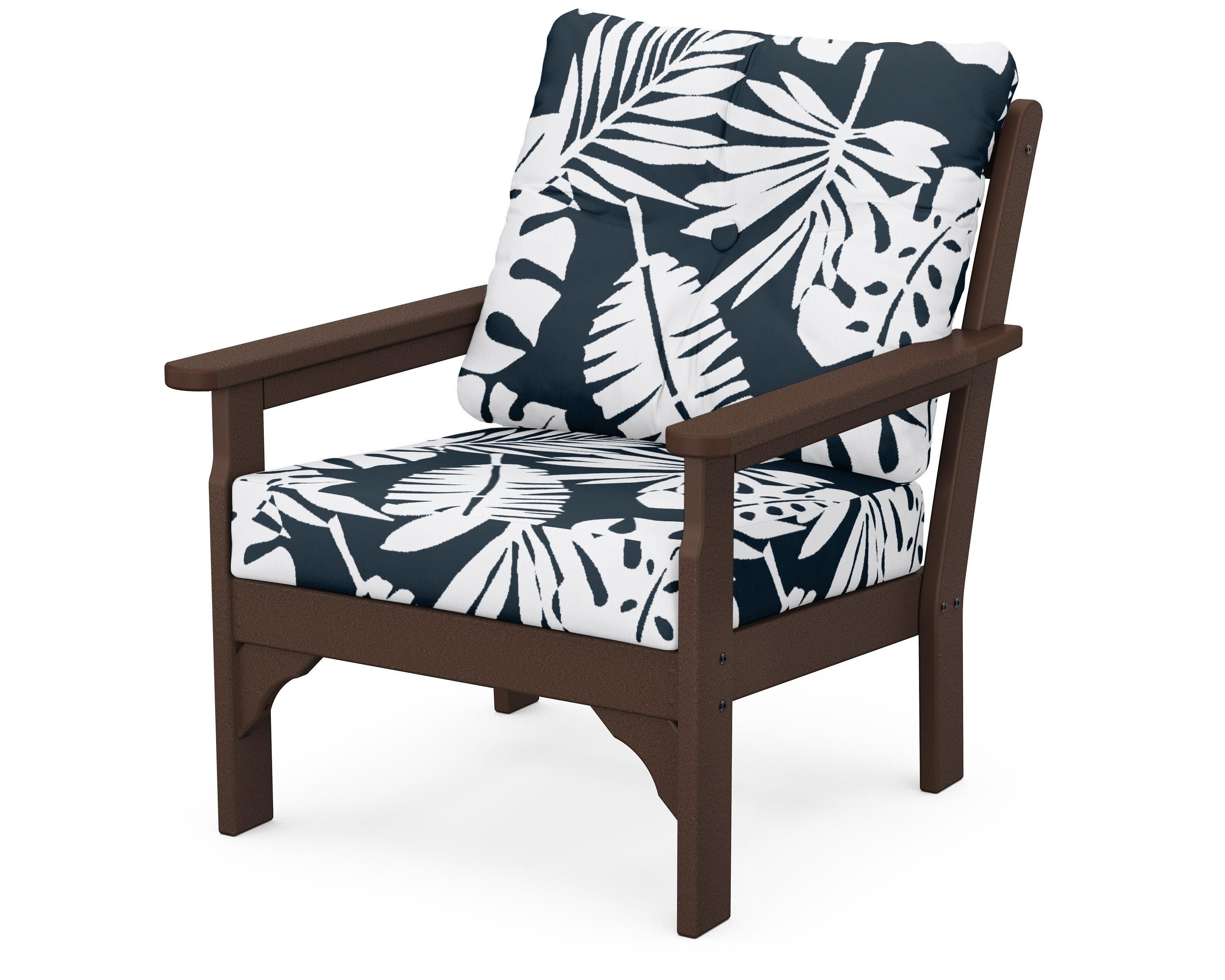 Vineyard Deep Seating Chair in Mahogany / Leaf Marine Indigo