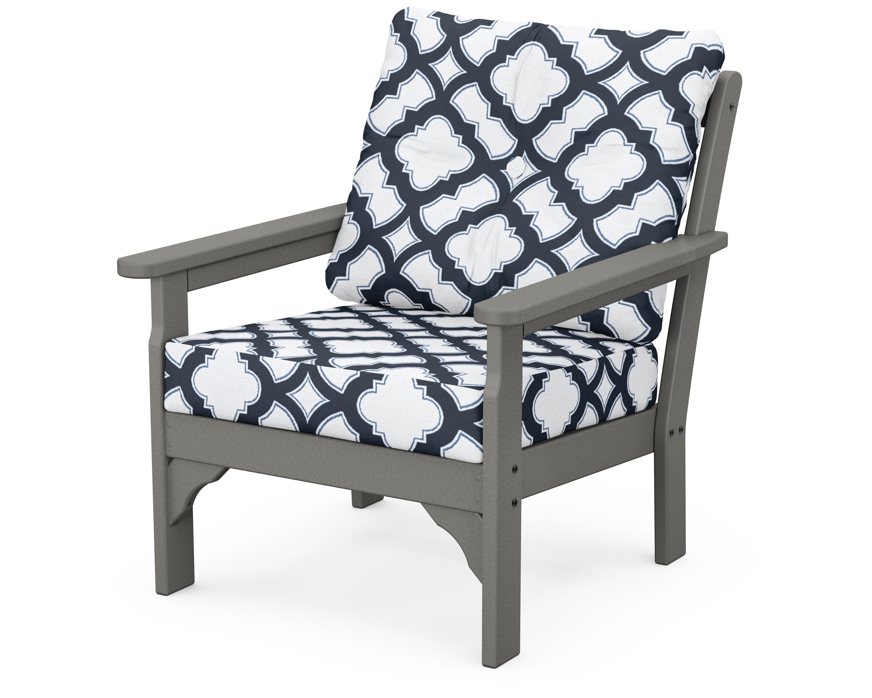 Vineyard Deep Seating Chair in Slate Grey / Trellis Marine Indigo