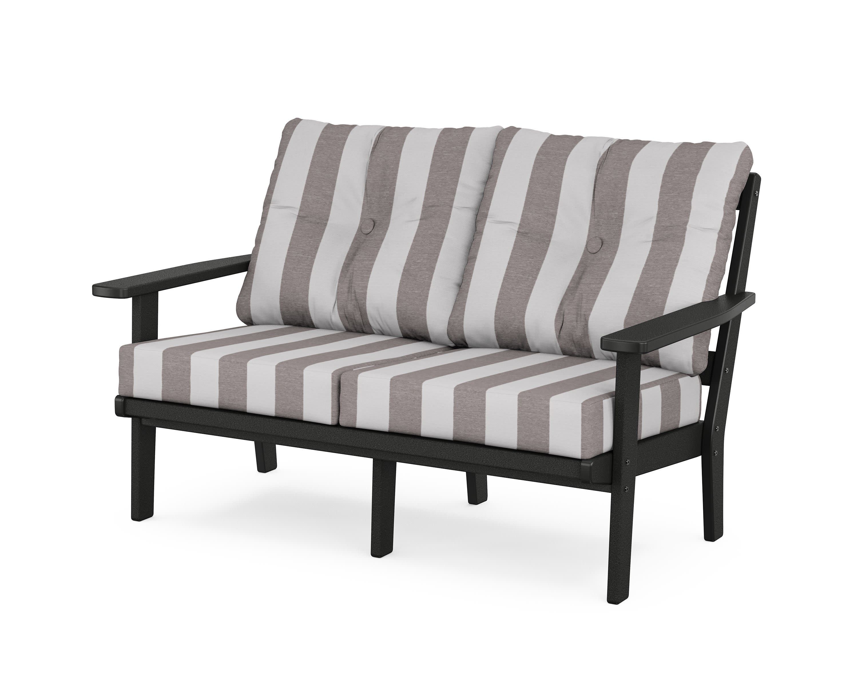 Oxford Deep SeatingLoveseat in Black / Cabana Stripe Grey Mist