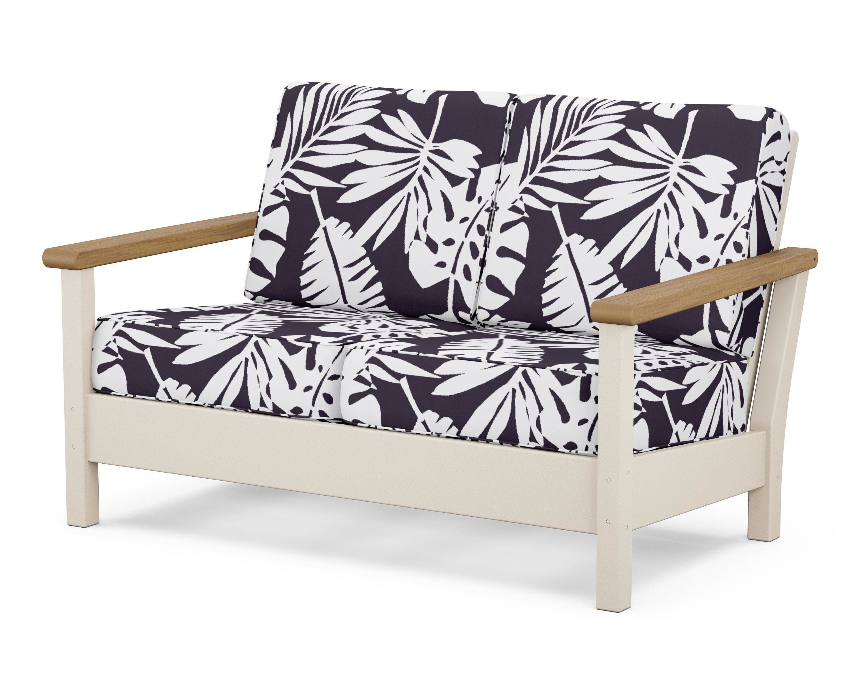 Harbour Deep Seating Loveseat in Sand / Natural / Leaf Navy