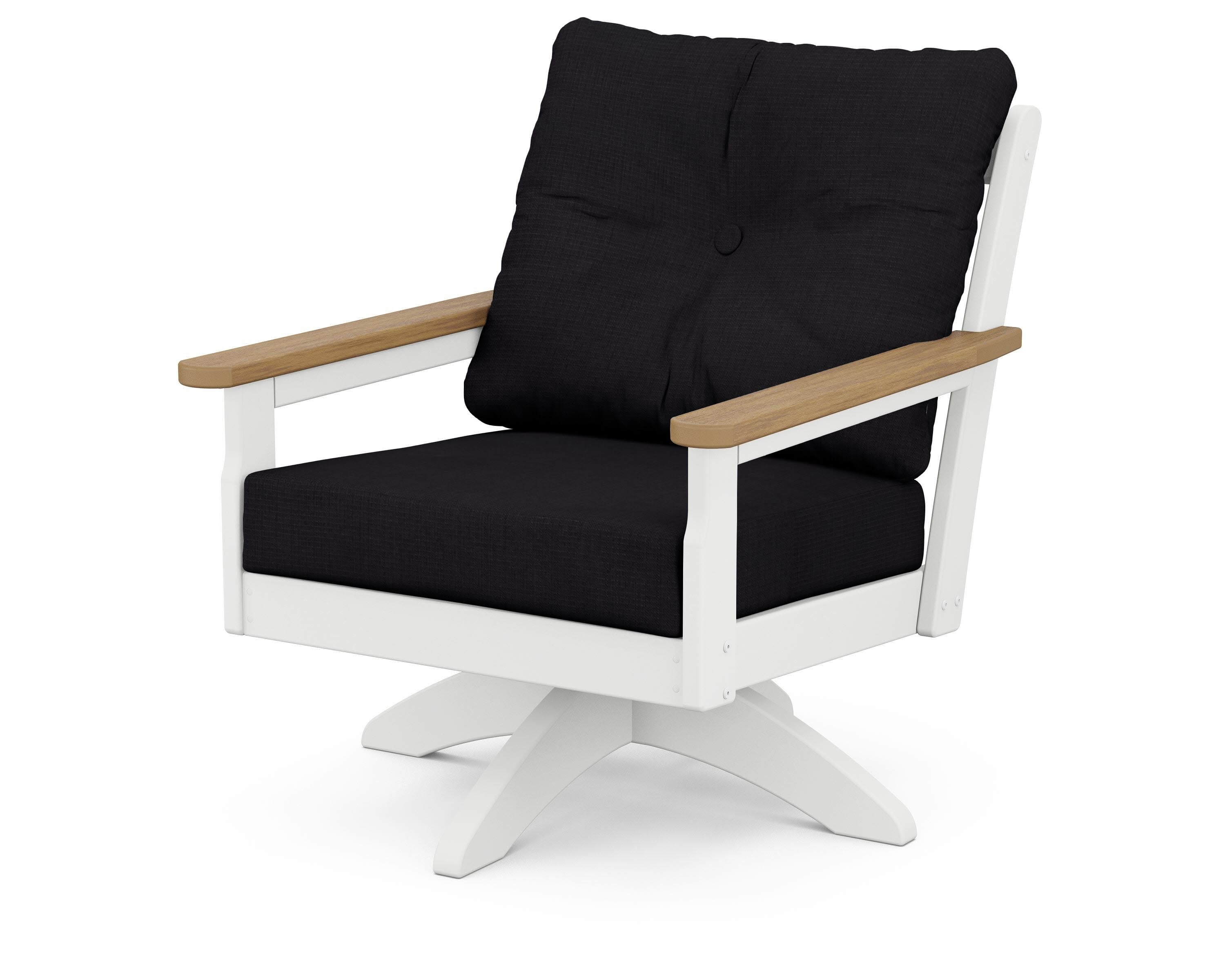 Vineyard Deep Seating Swivel Chair in White / Natural / Midnight Linen