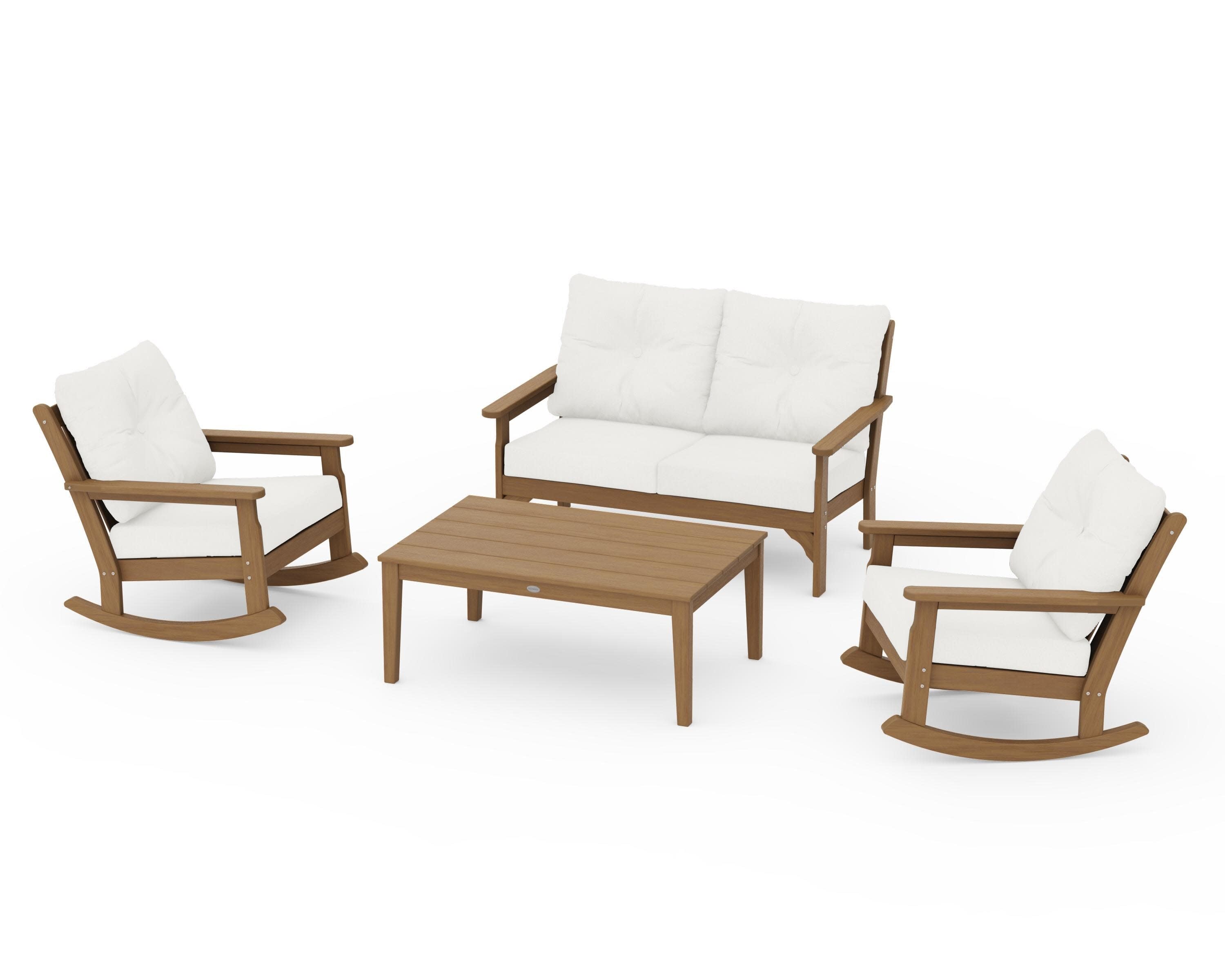 Vineyard 4-Piece Deep Seating Rocking Chair Set in Natural / Natural Linen
