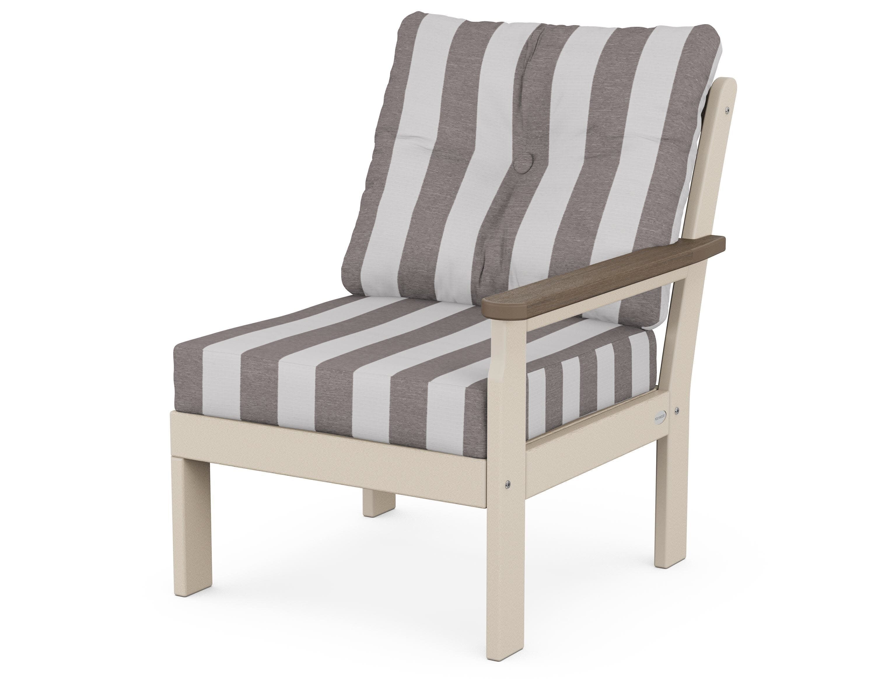 Vineyard Modular Right Arm Chair in Sand / Kona / Cabana Stripe Grey Mist