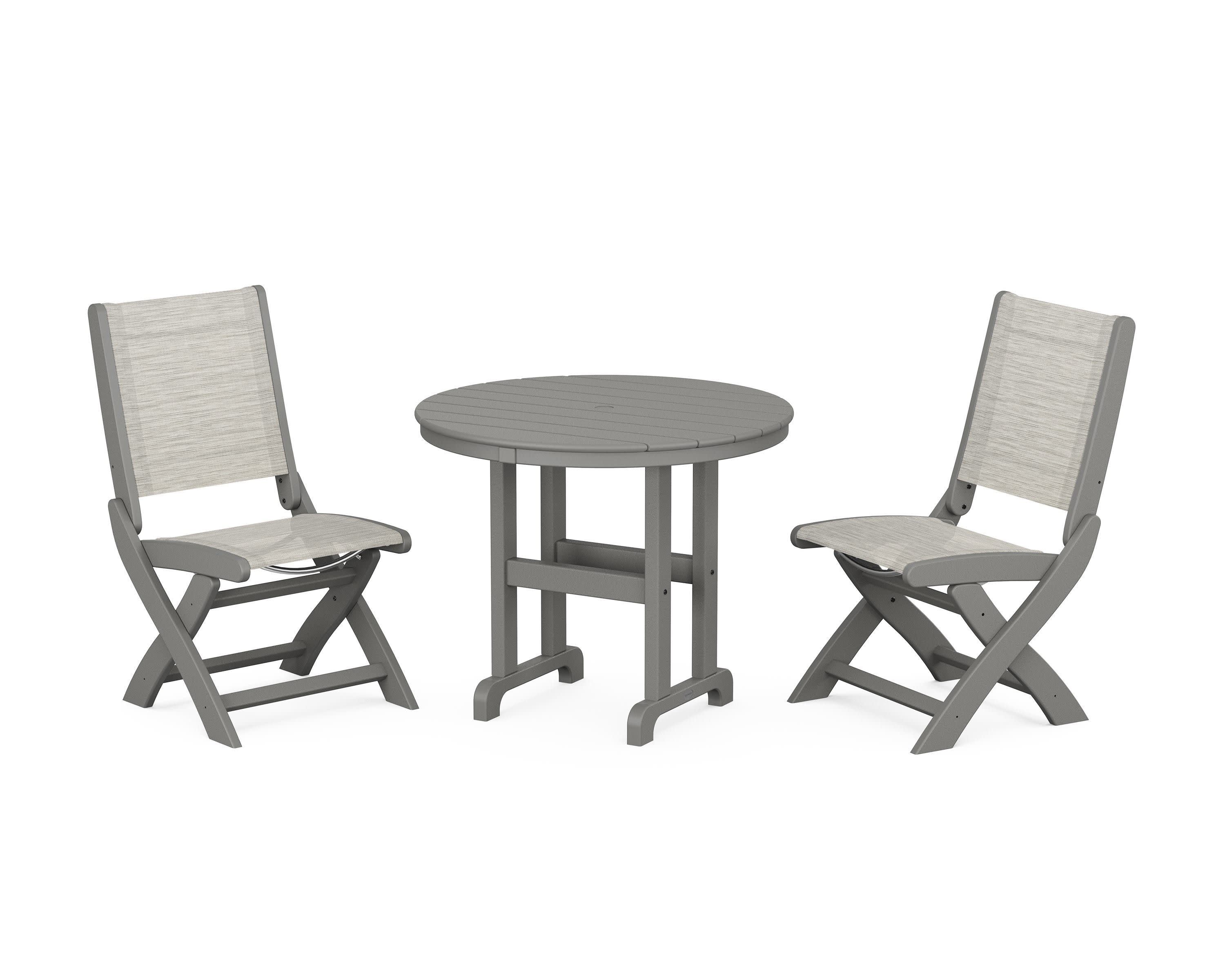 Coastal Folding Side Chair 3-Piece Round Dining Set in Slate Grey / Birch Sling