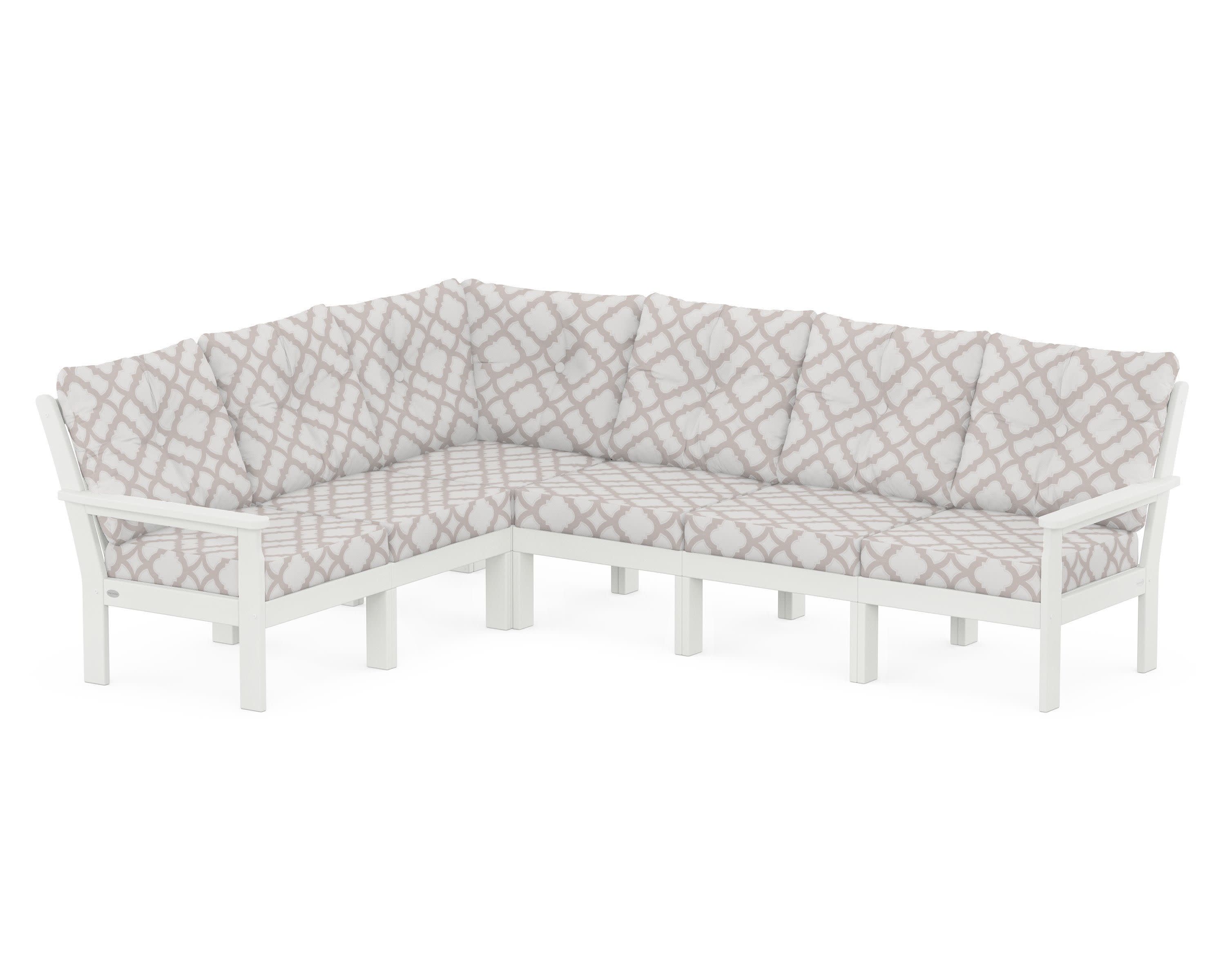 Vineyard 6-Piece Sectional in Vintage White / Trellis Dune Burlap