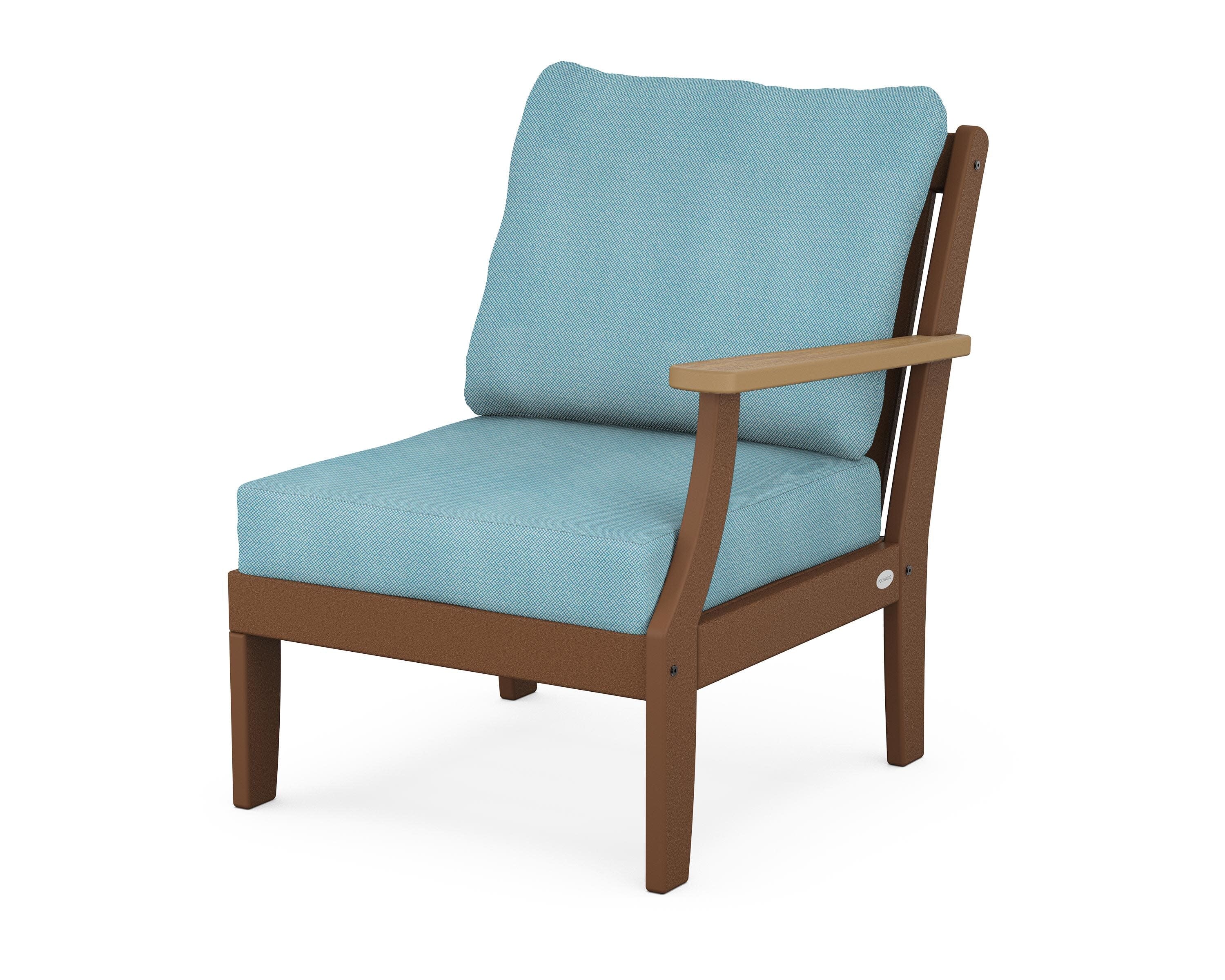Braxton Modular Right Arm Chair in Teak / Natural / Lattice Sky Blue