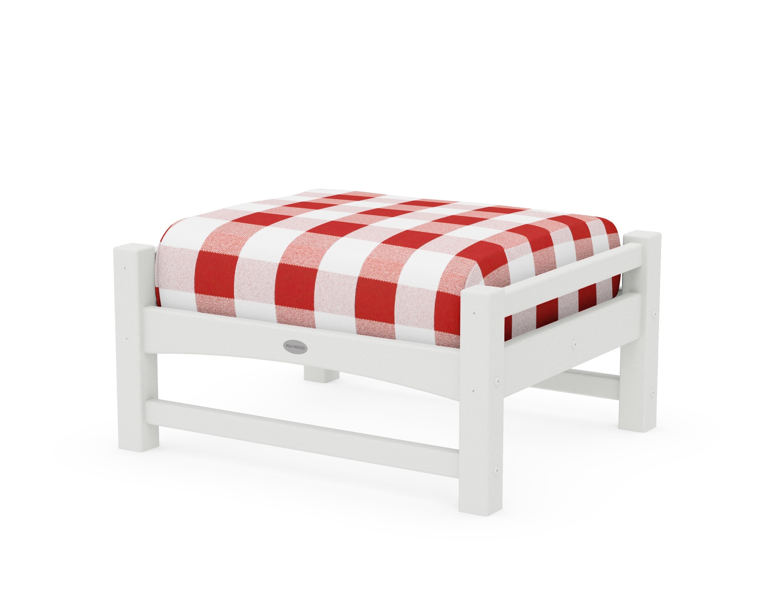 Club Ottoman in Vintage White / Buffalo Plaid Crimson