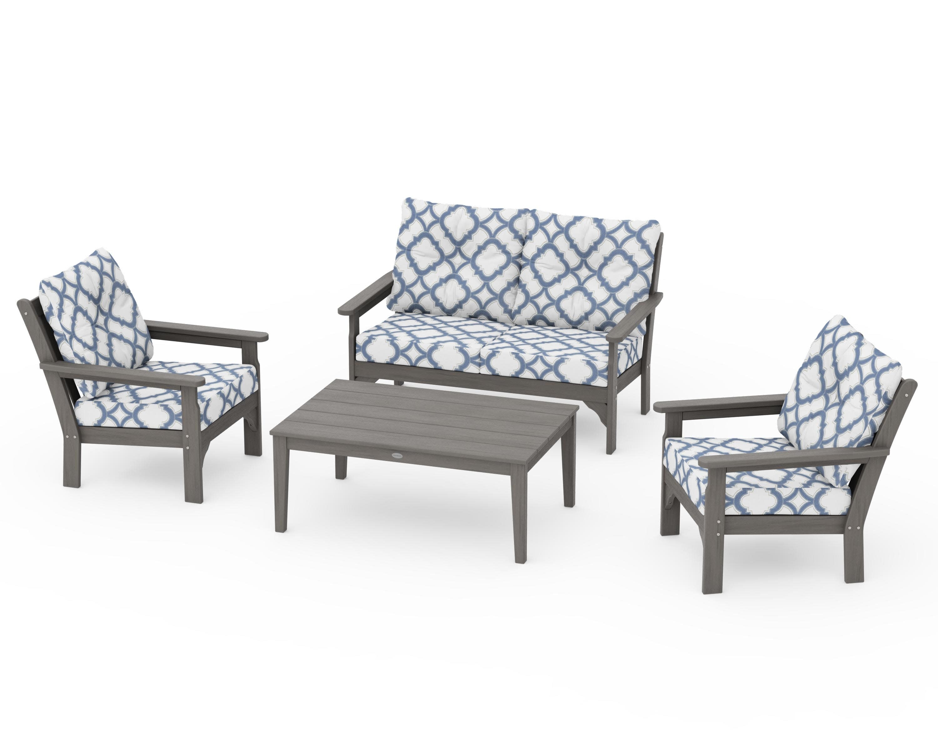 Vineyard 4-Piece Deep Seating Set in Driftwood / Trellis Sky Blue