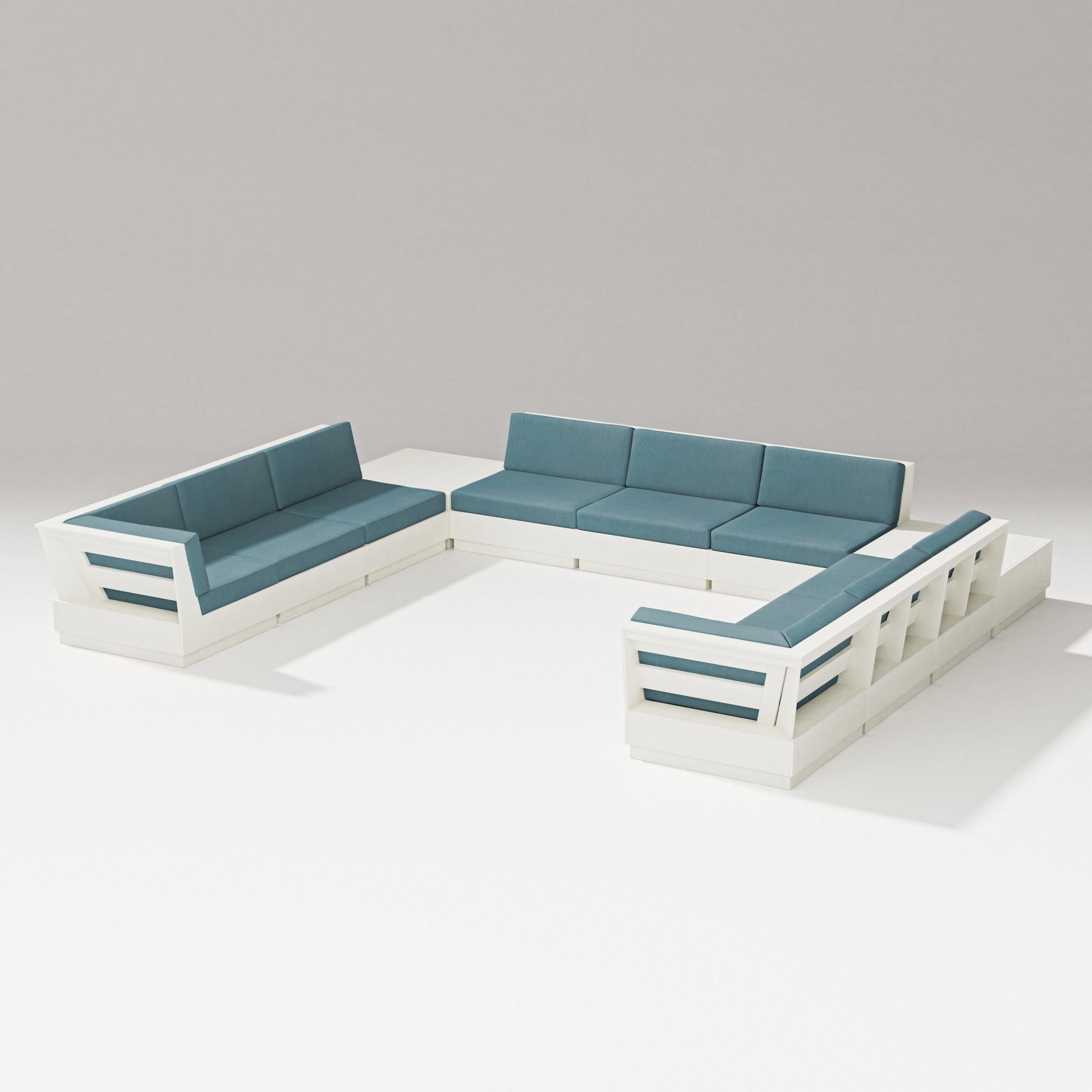 Elevate 11-Piece U-Shaped Sofa Sectional in Vintage White / Ocean Teal