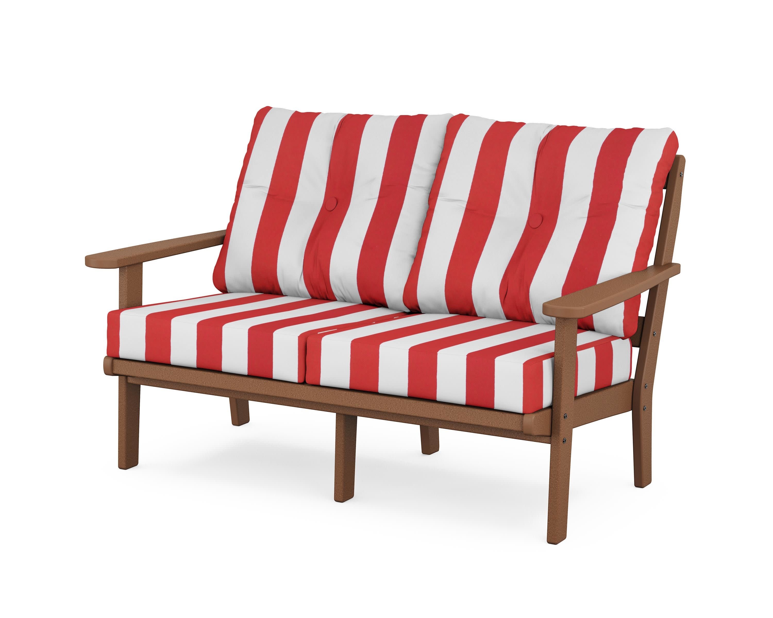Mission Deep SeatingLoveseat in Teak / Cabana Stripe Crimson