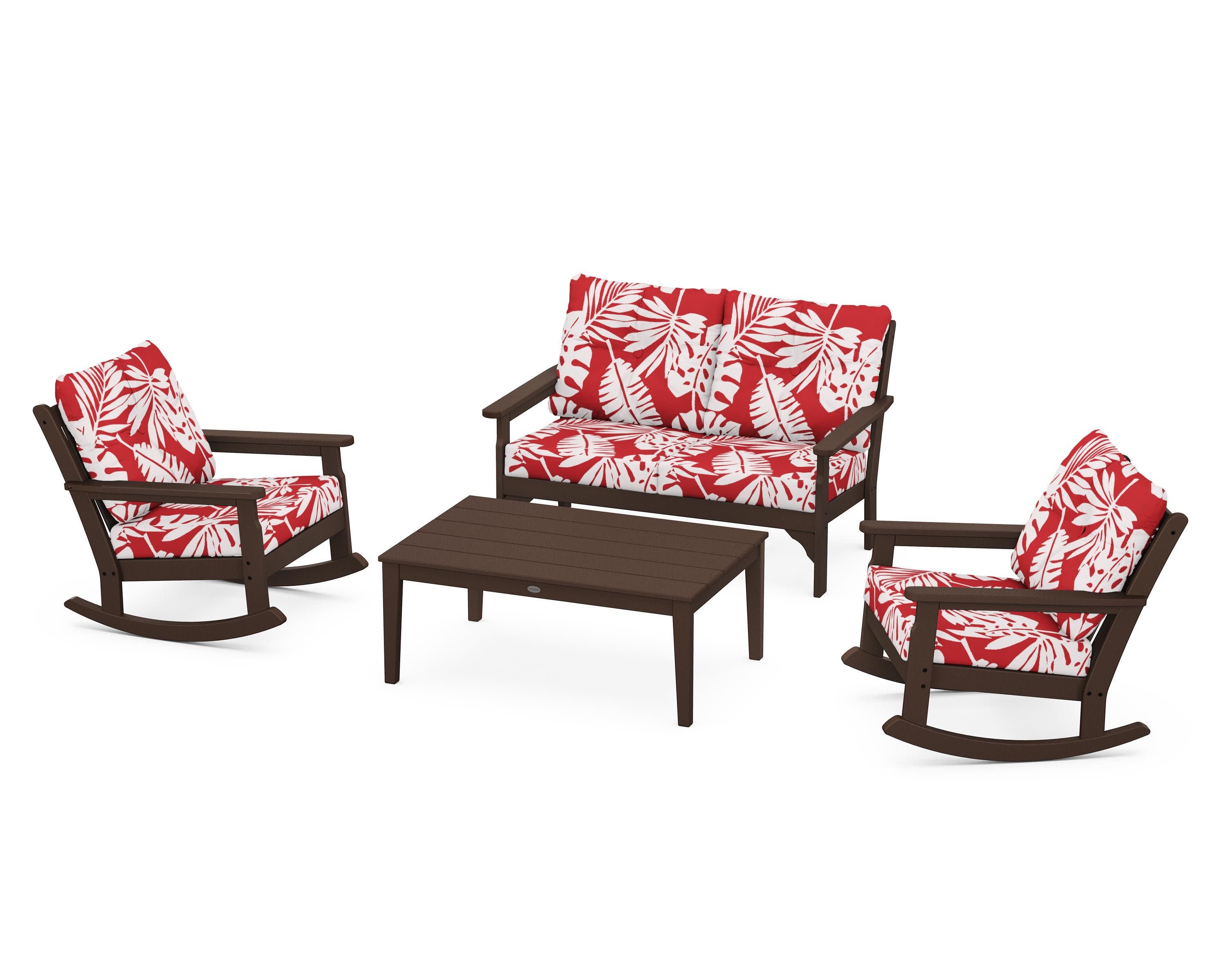 Vineyard 4-Piece Deep Seating Rocking Chair Set in Mahogany / Leaf Crimson