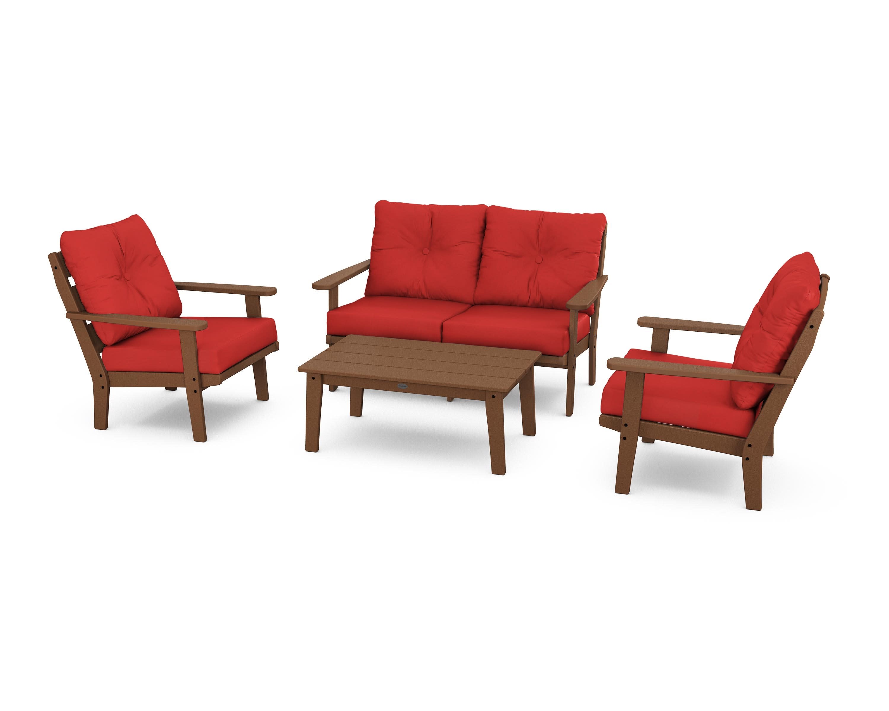Lakeside 4-Piece Deep Seating Set in Teak / Crimson Linen
