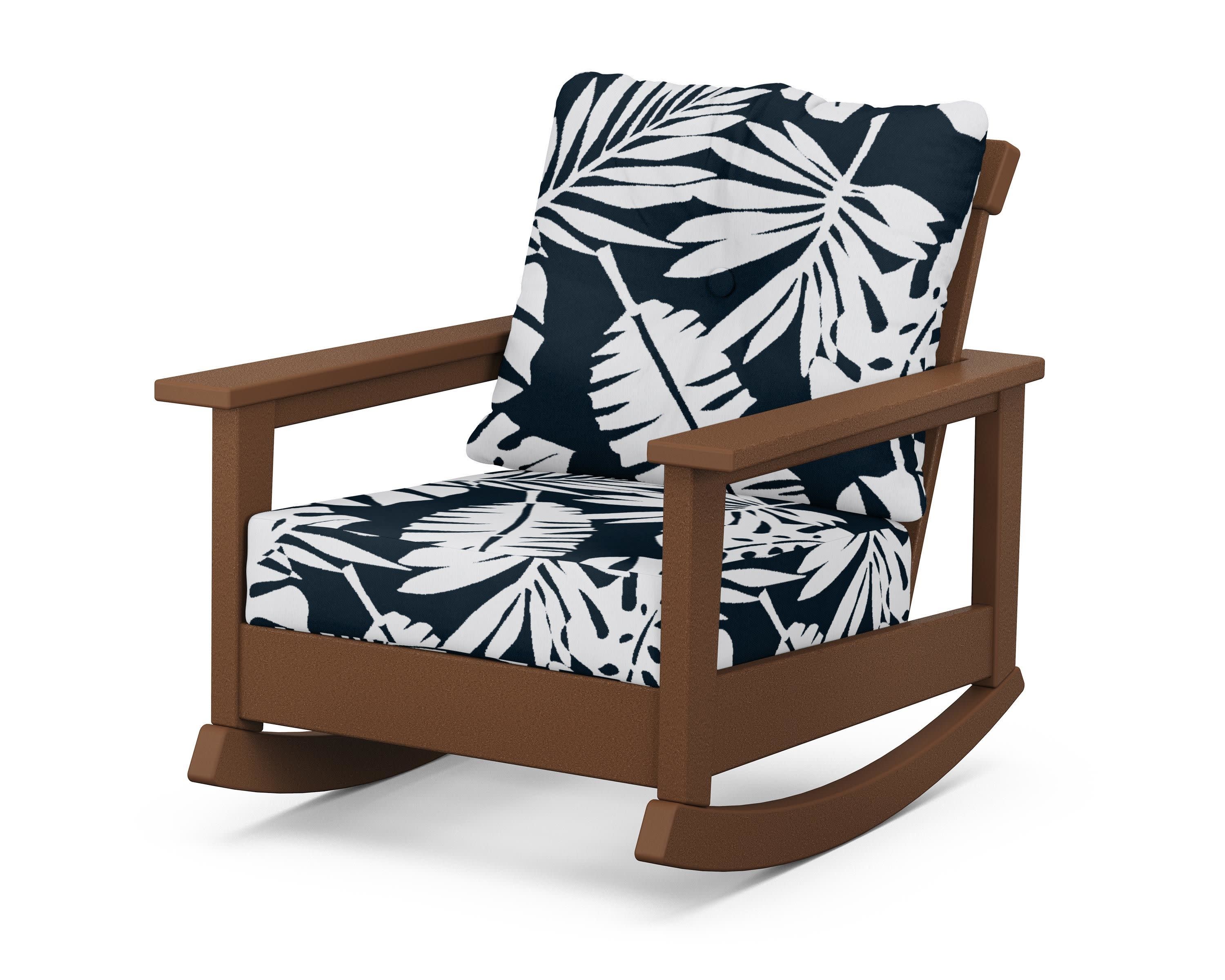 Prescott Deep Seating Rocking Chair in Teak / Leaf Marine Indigo