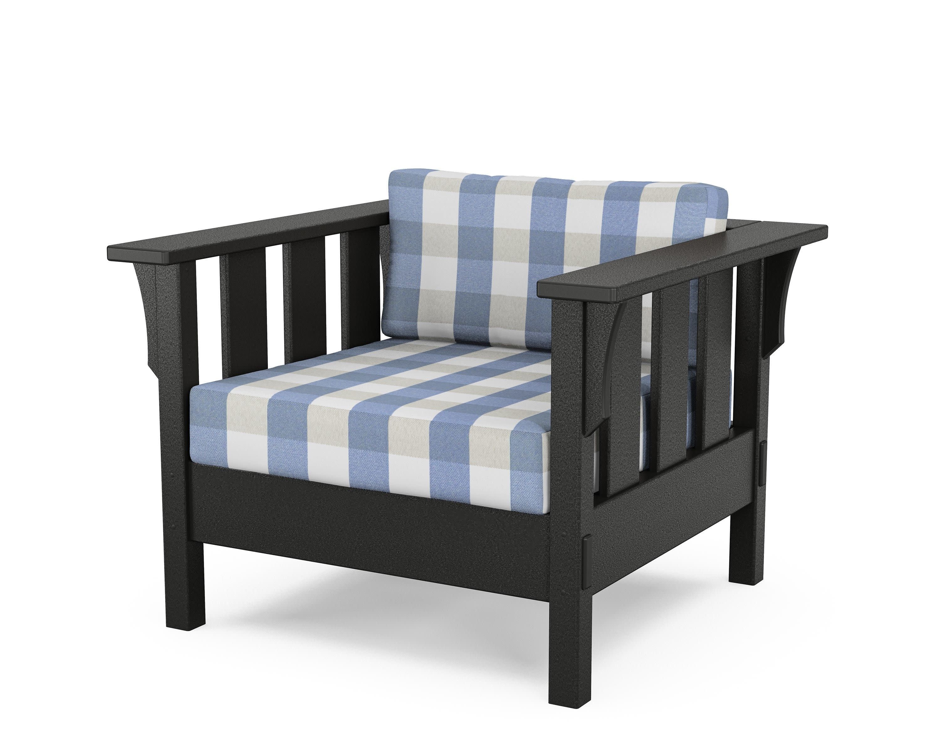 Acadia Deep Seating Chair in Black / Buffalo Plaid Sky Blue