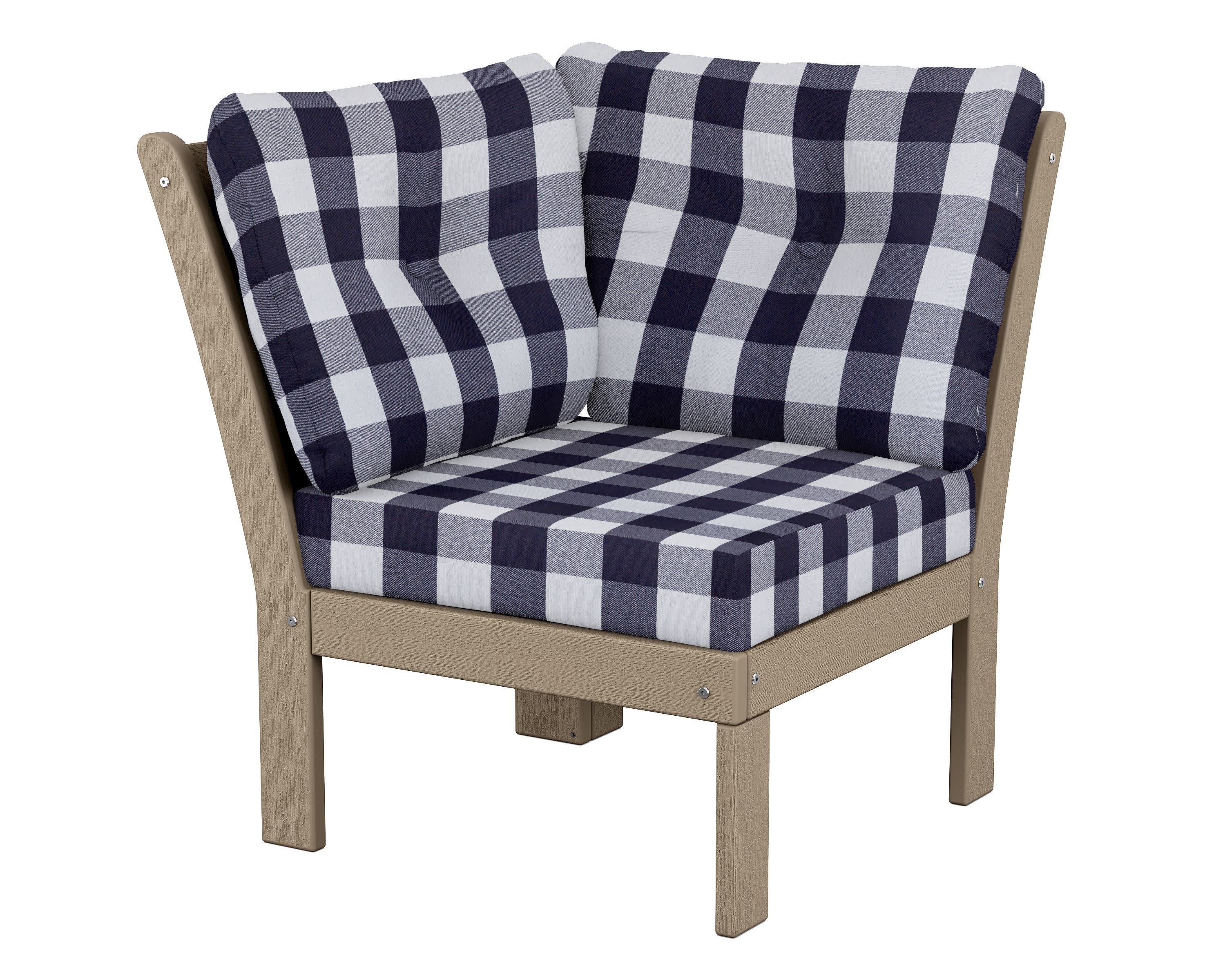 Vineyard Modular Corner Chair in Vintage Sahara / Buffalo Plaid Navy