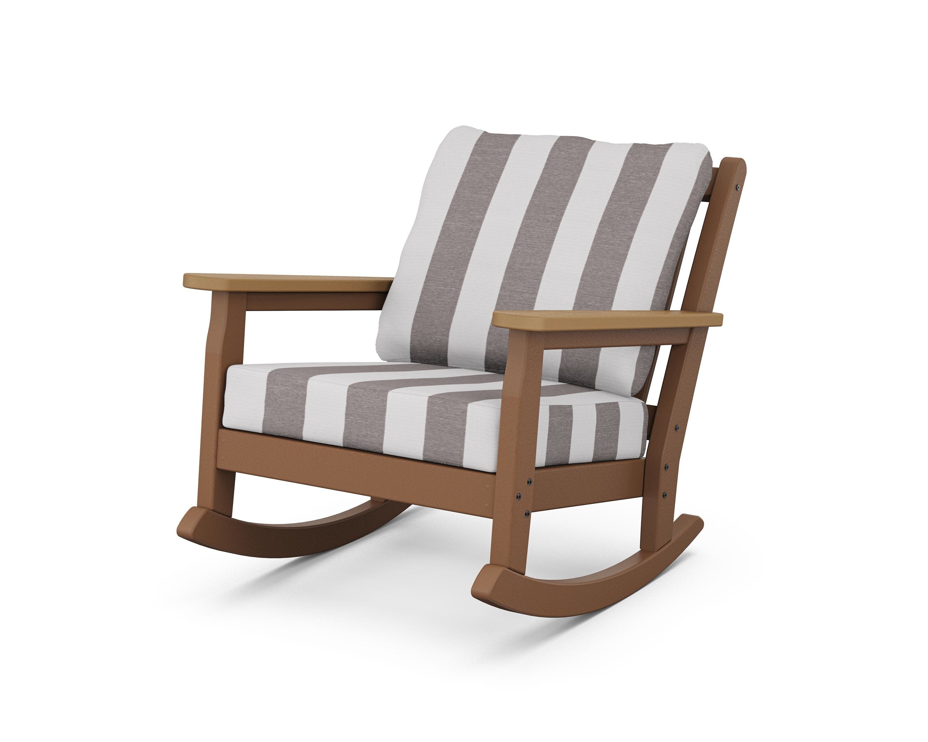 Chippendale Deep Seating Rocking Chair in Teak / Natural / Cabana Stripe Grey Mist