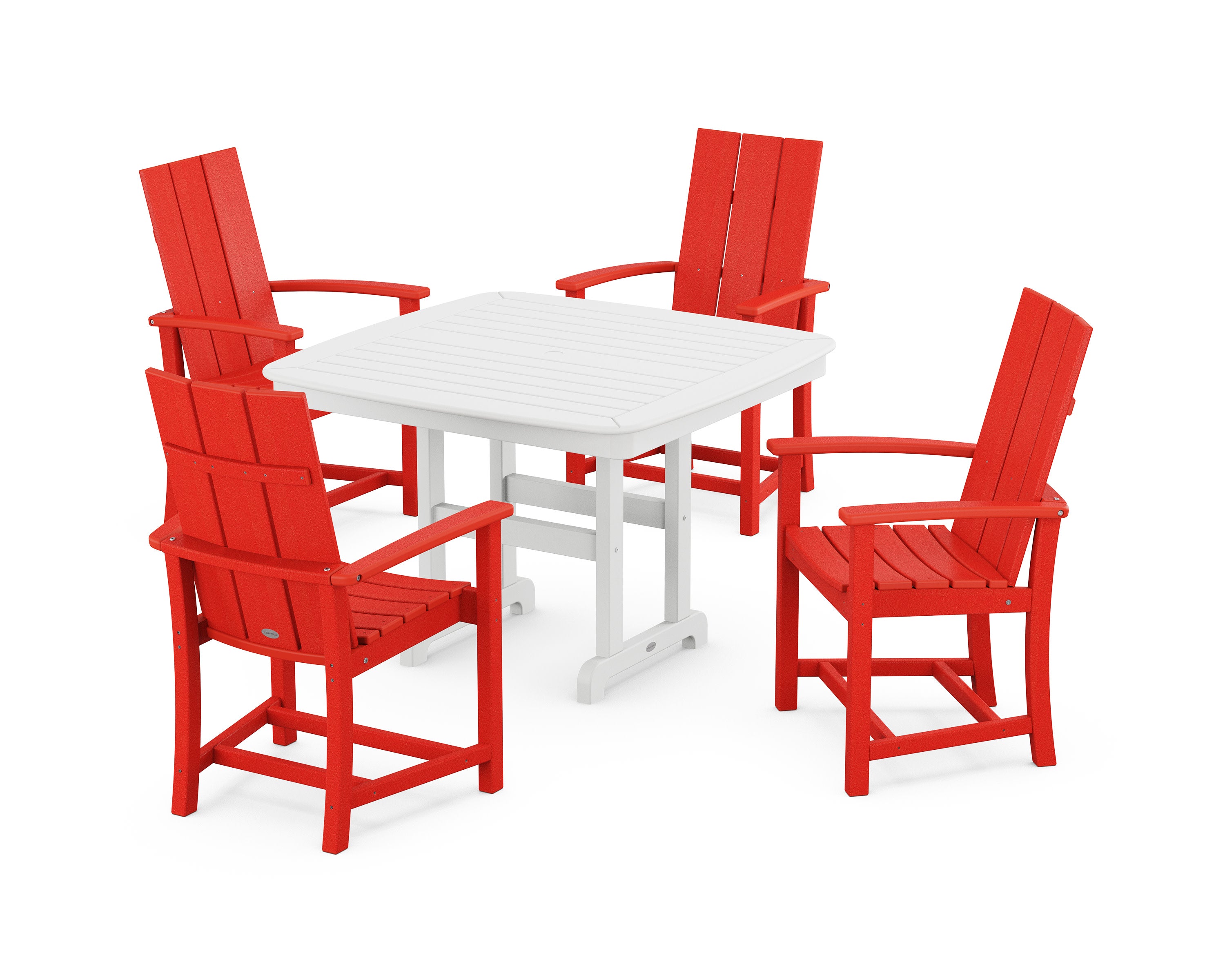 Modern Adirondack 5-Piece Dining Set with Trestle Legs in Sunset Red / White