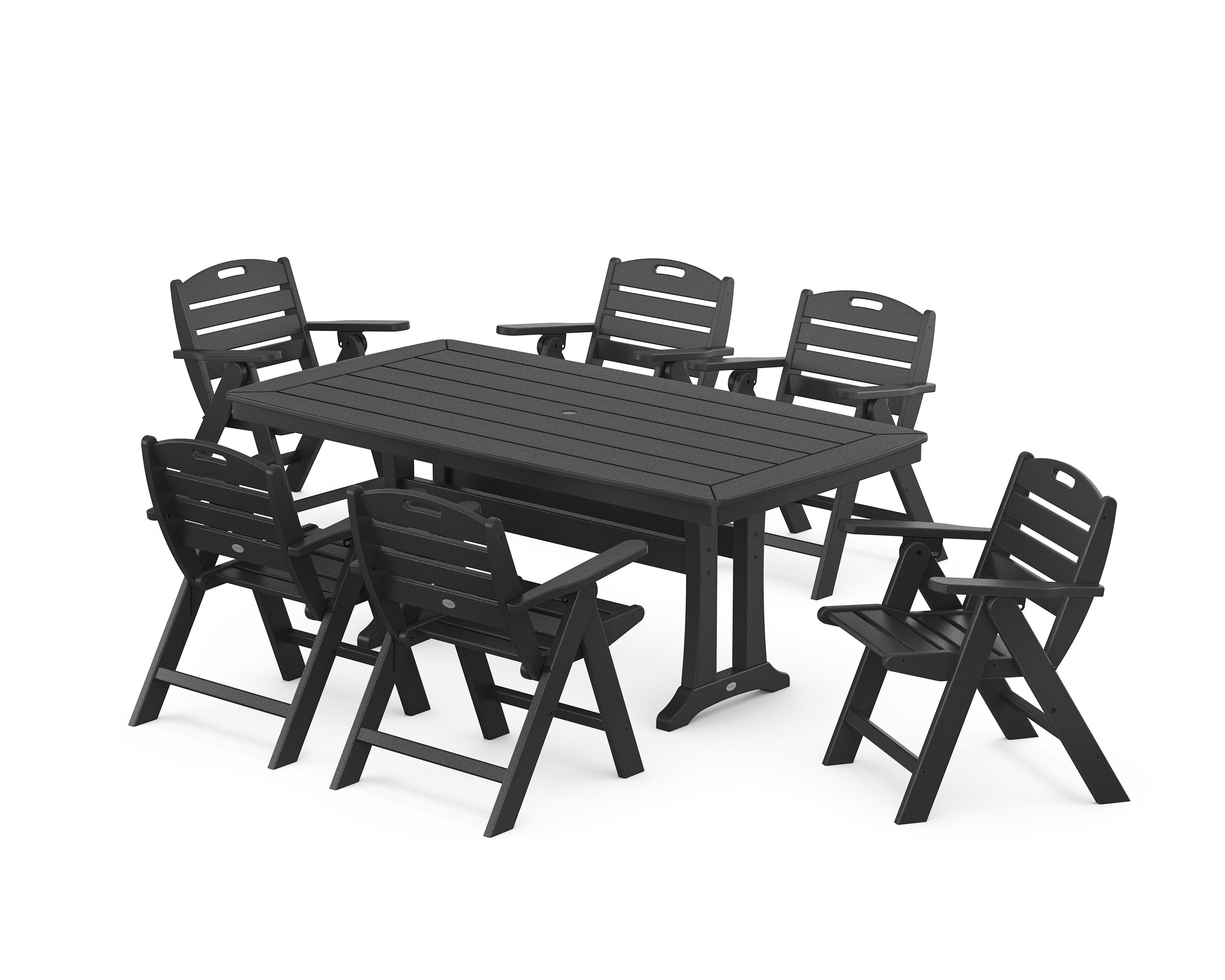Nautical Lowback 7-Piece Dining Set with Trestle Legs in Black