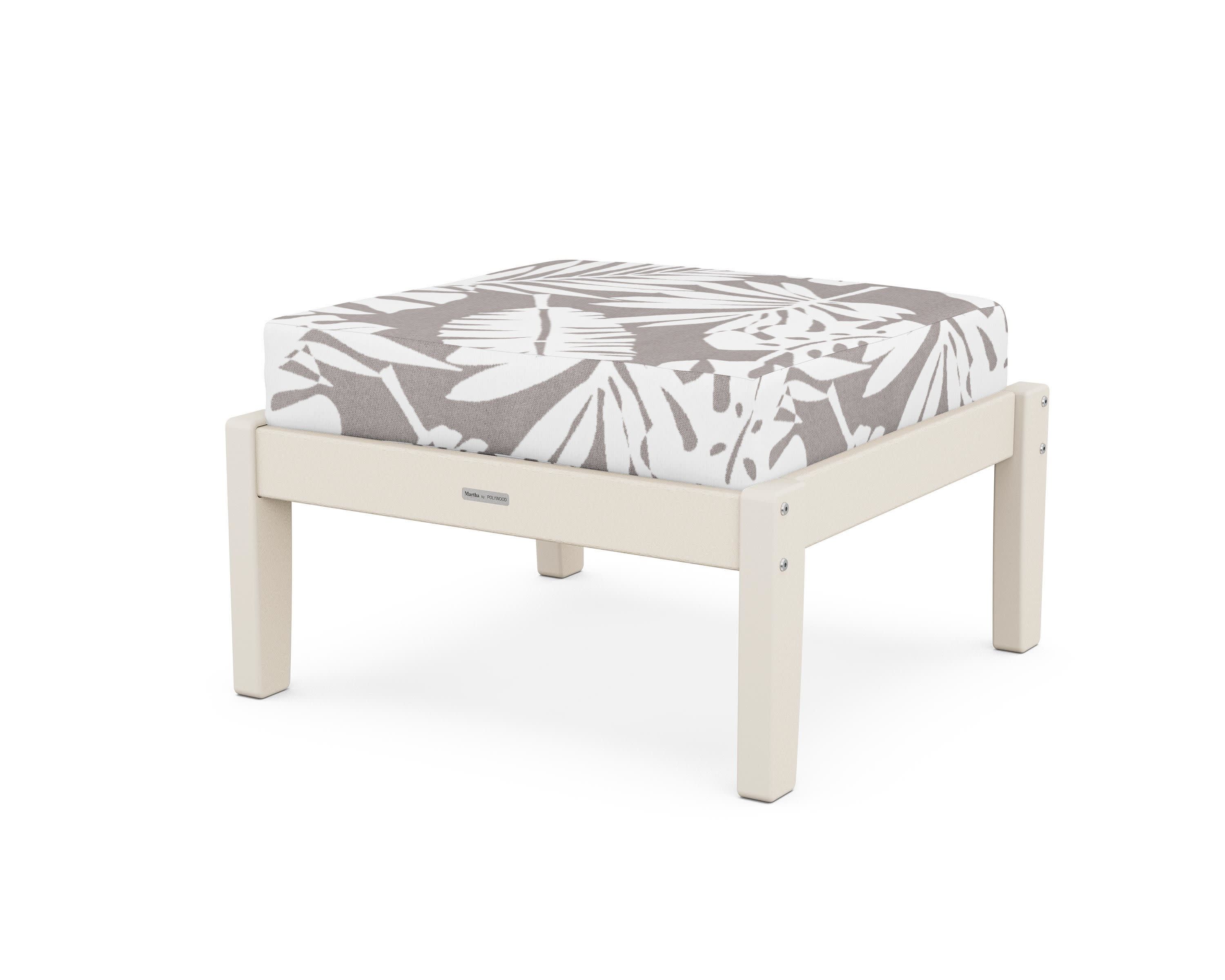 Chinoiserie Deep Seating Ottoman in Sand / Leaf Grey Mist