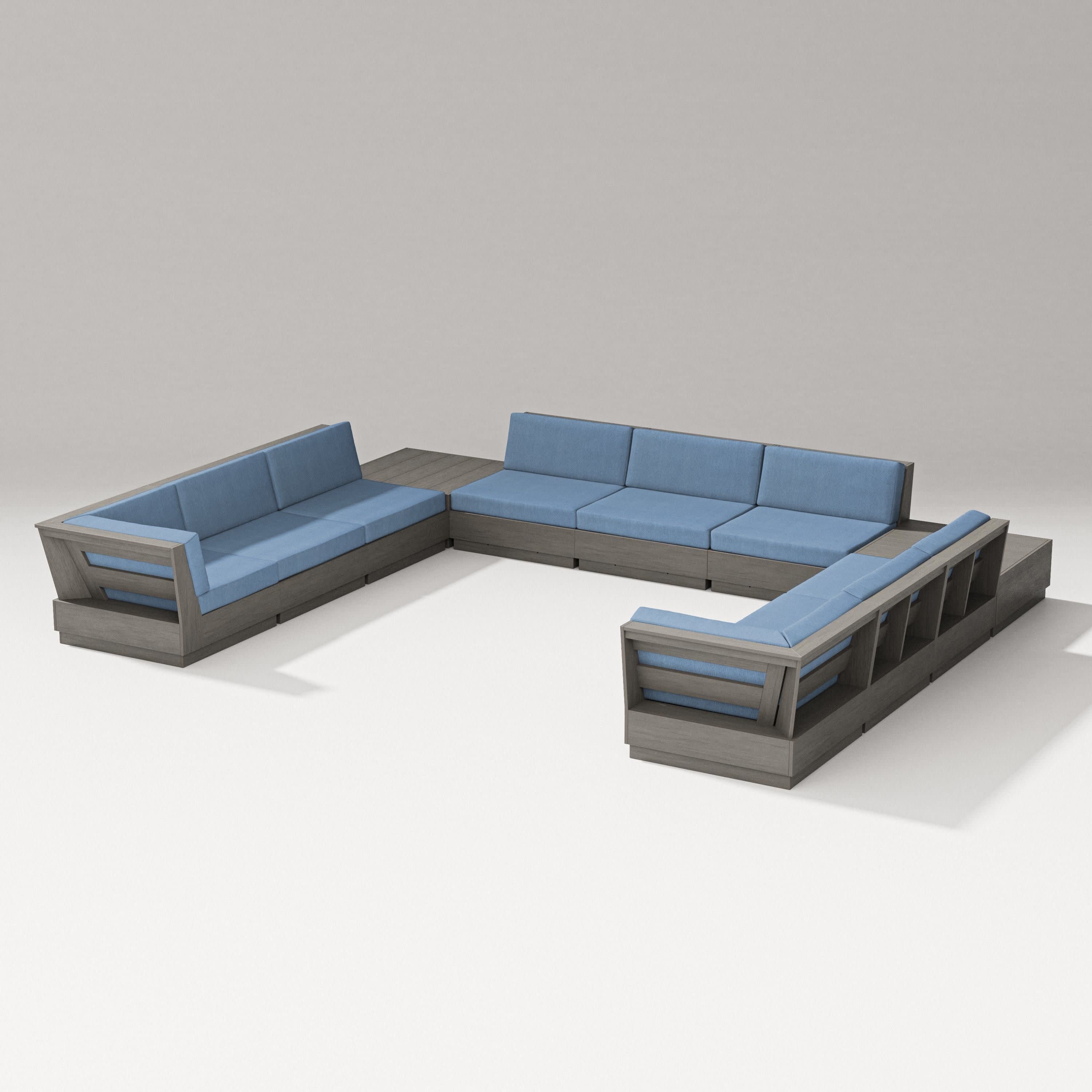 Elevate 11-Piece U-Shaped Sofa Sectional in Driftwood / Sky Blue