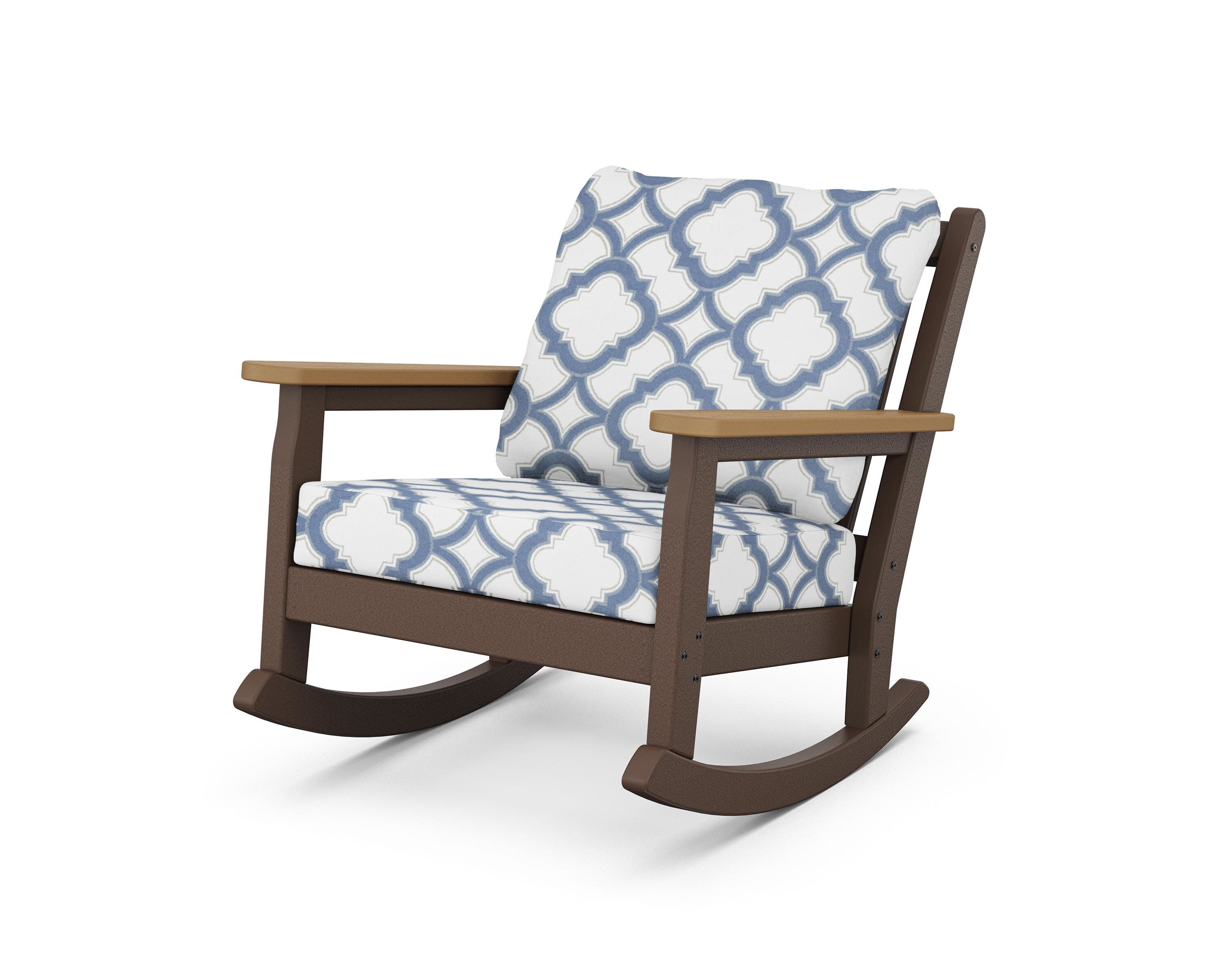 Chippendale Deep Seating Rocking Chair in Mahogany / Natural / Trellis Sky Blue