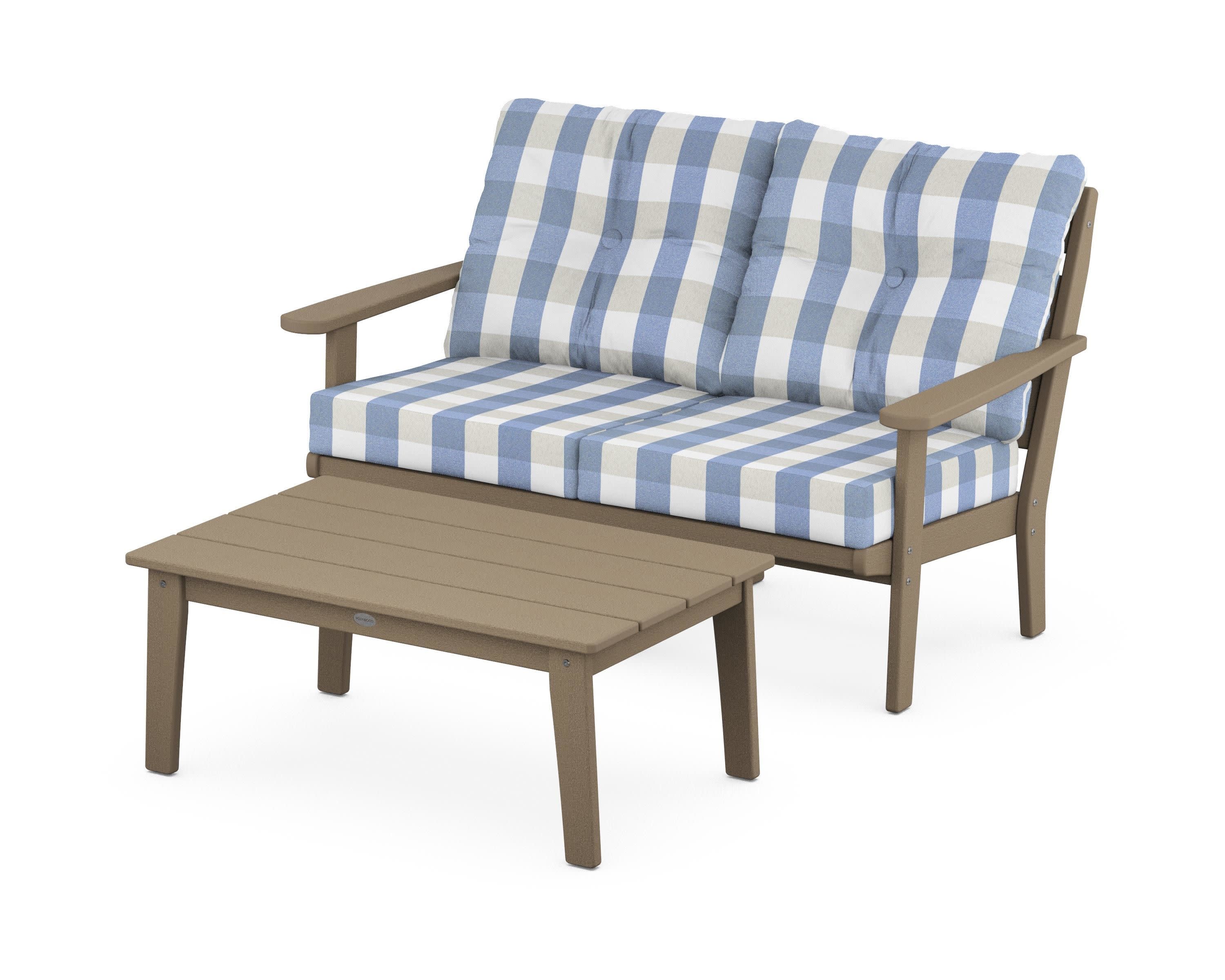 Lakeside 2-Piece Lounge Loveseat Set in Vintage Sahara / Buffalo Plaid Sky Blue