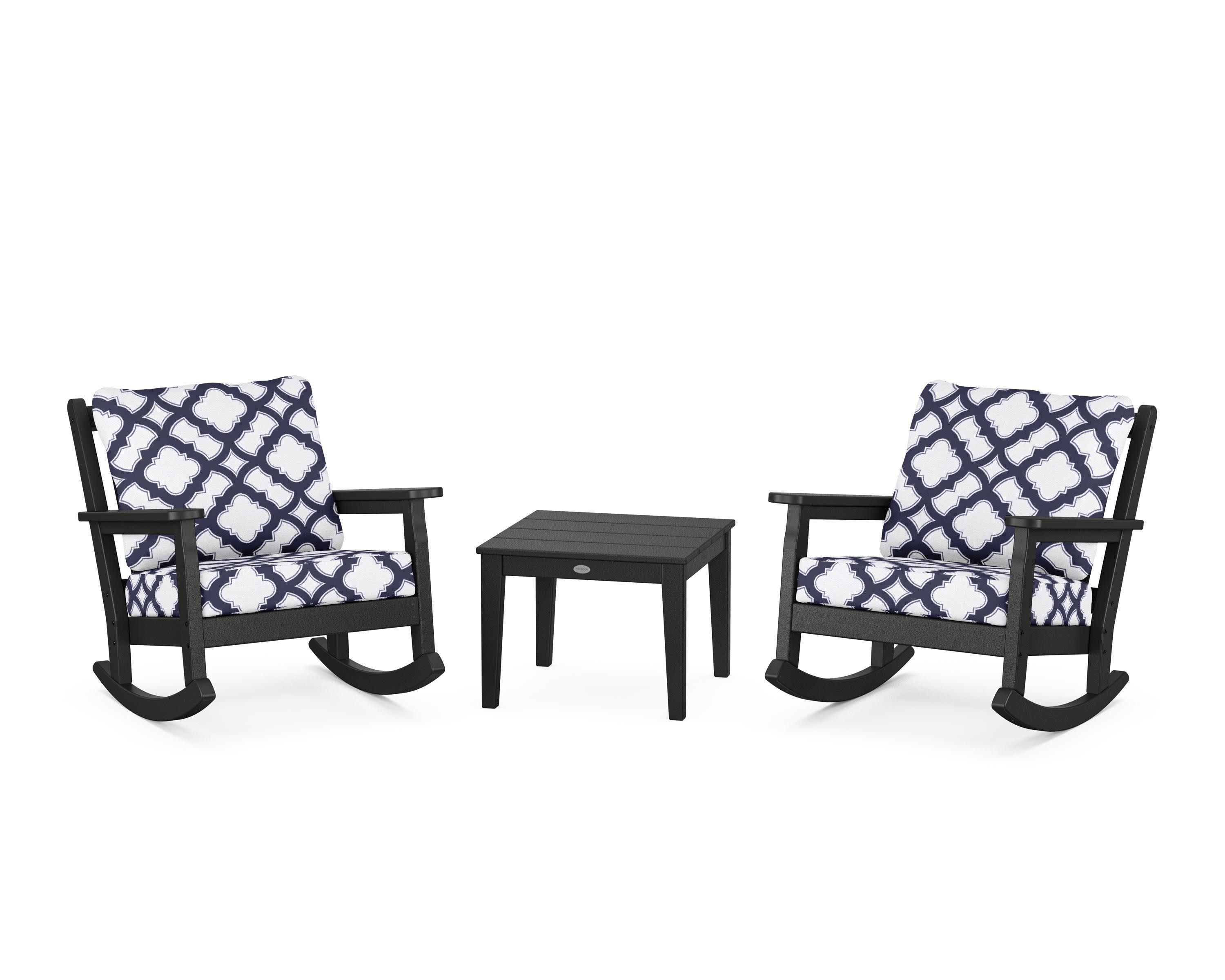 Chippendale 3-Piece Deep Seating Rocker Set in Black / Trellis Navy