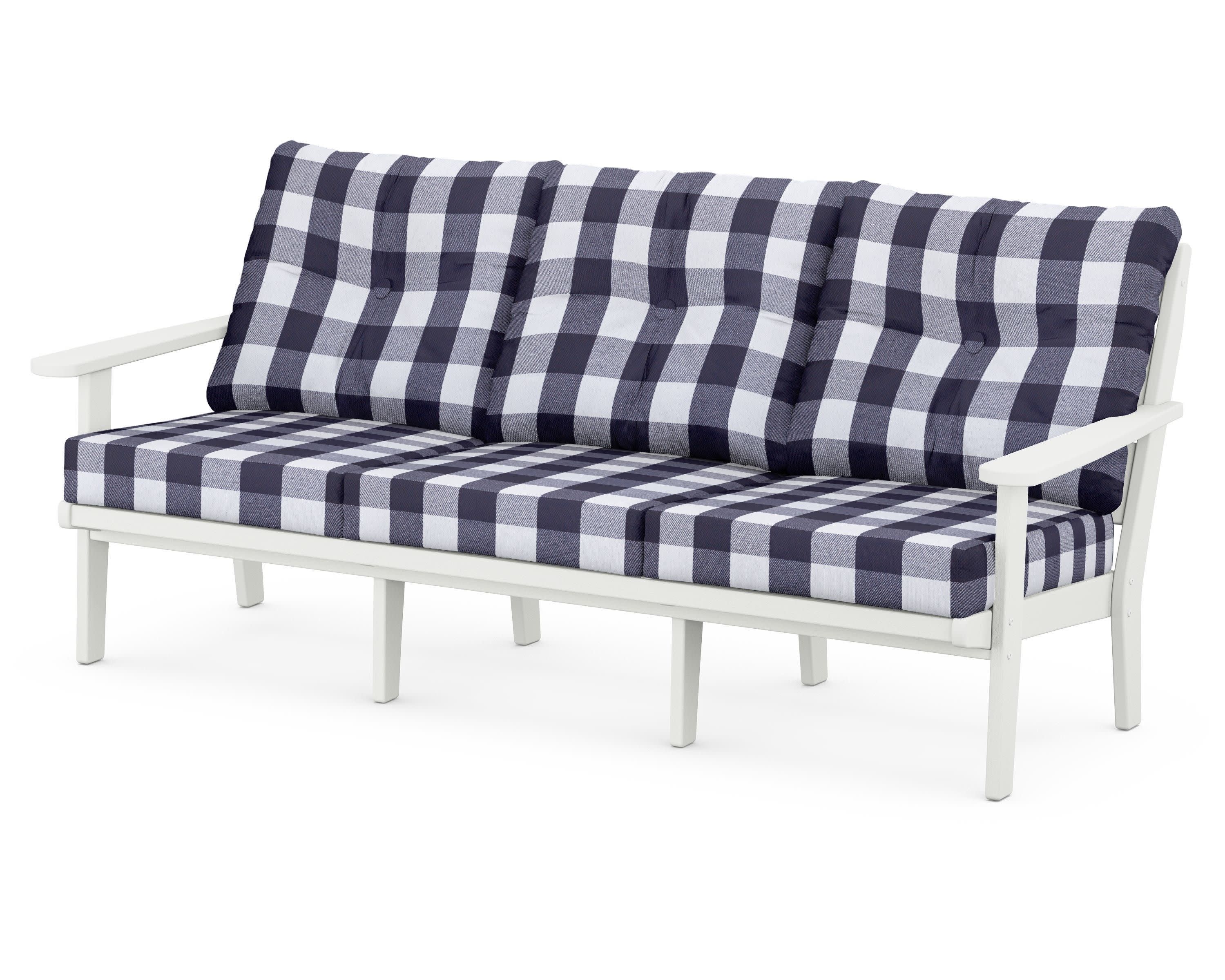 Lakeside Deep Seating Sofa in Vintage White / Buffalo Plaid Navy