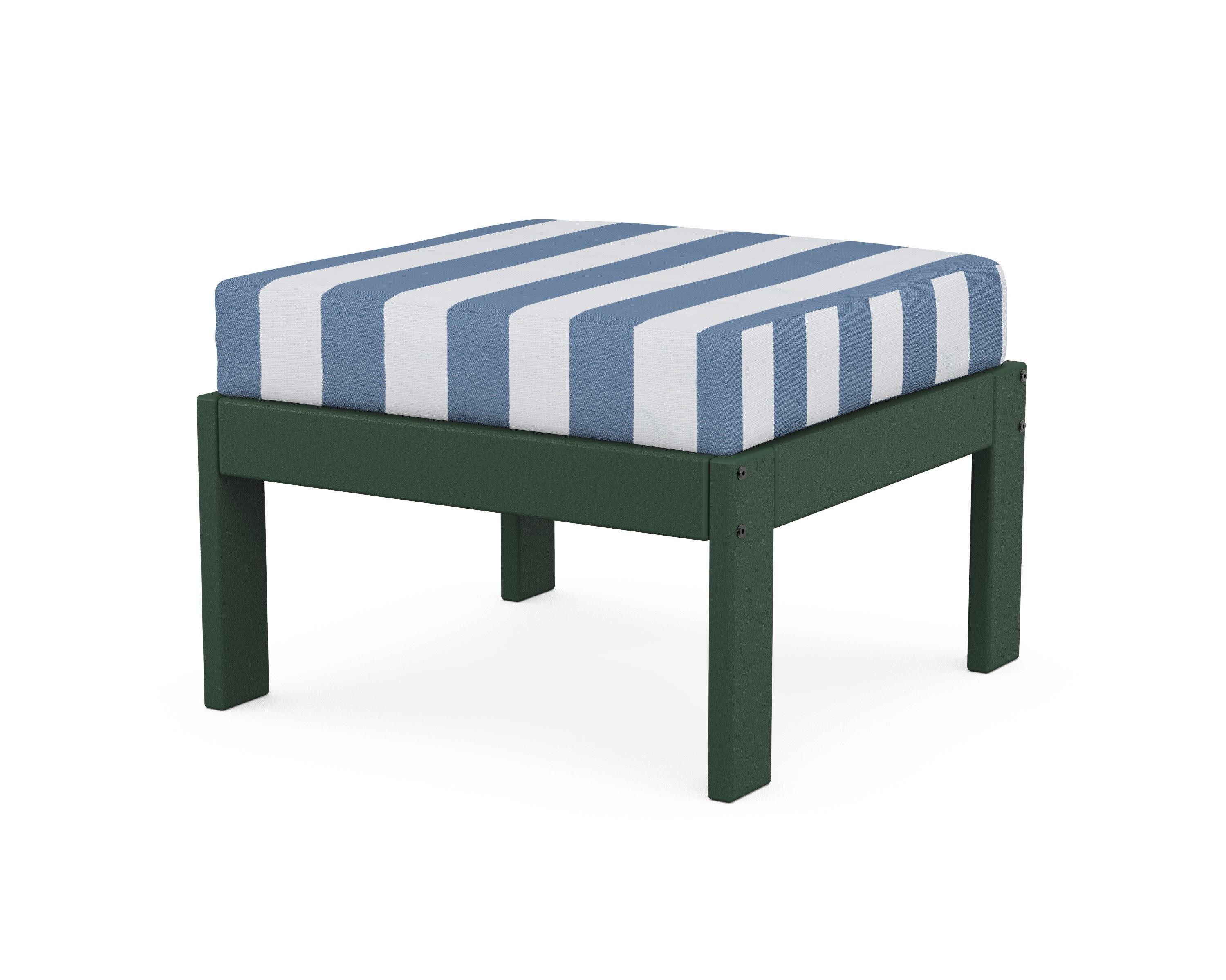 Vineyard Modular Ottoman in Green / Cabana Stripe Sky Blue