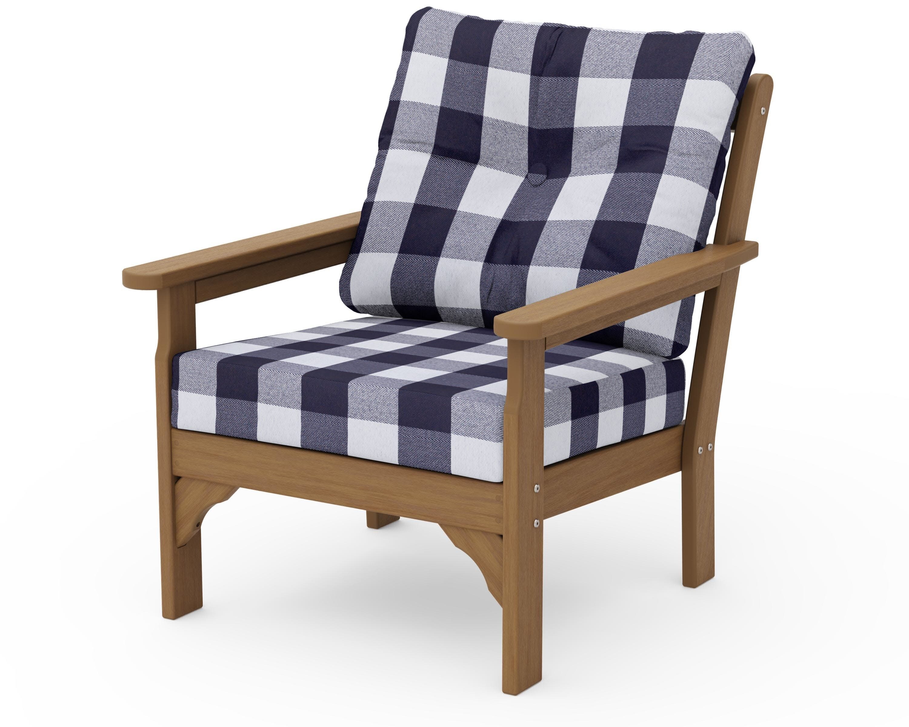 Vineyard Deep Seating Chair in Natural / Buffalo Plaid Navy