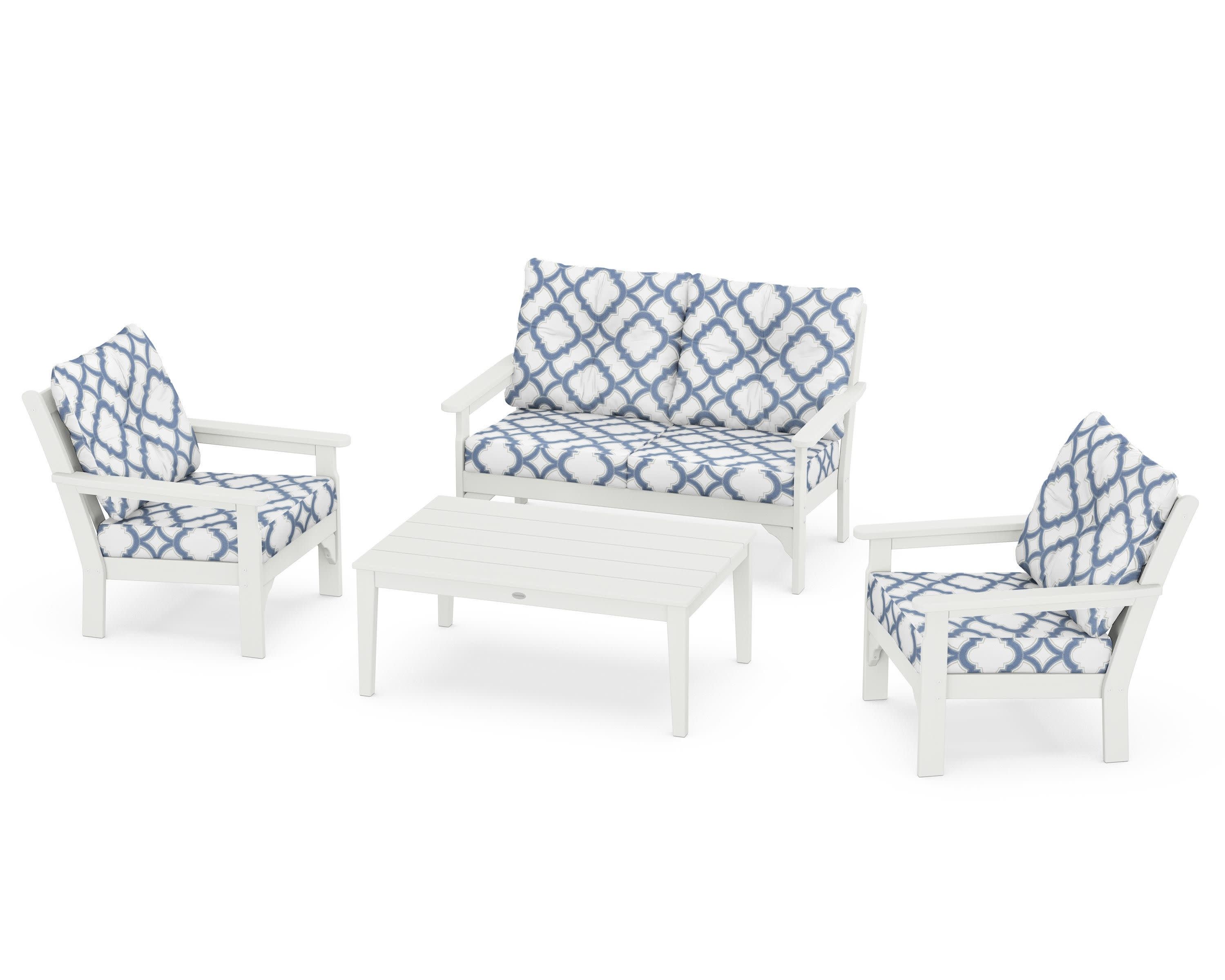 Vineyard 4-Piece Deep Seating Set in Vintage White / Trellis Sky Blue