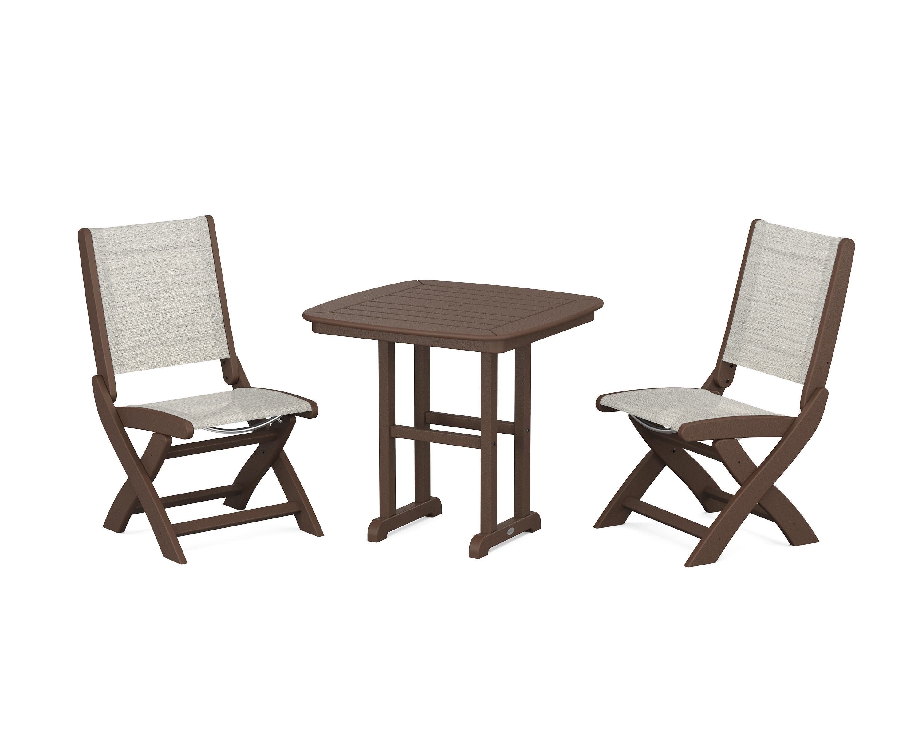 Coastal Folding Side Chair 3-Piece Dining Set in Mahogany / Birch Sling