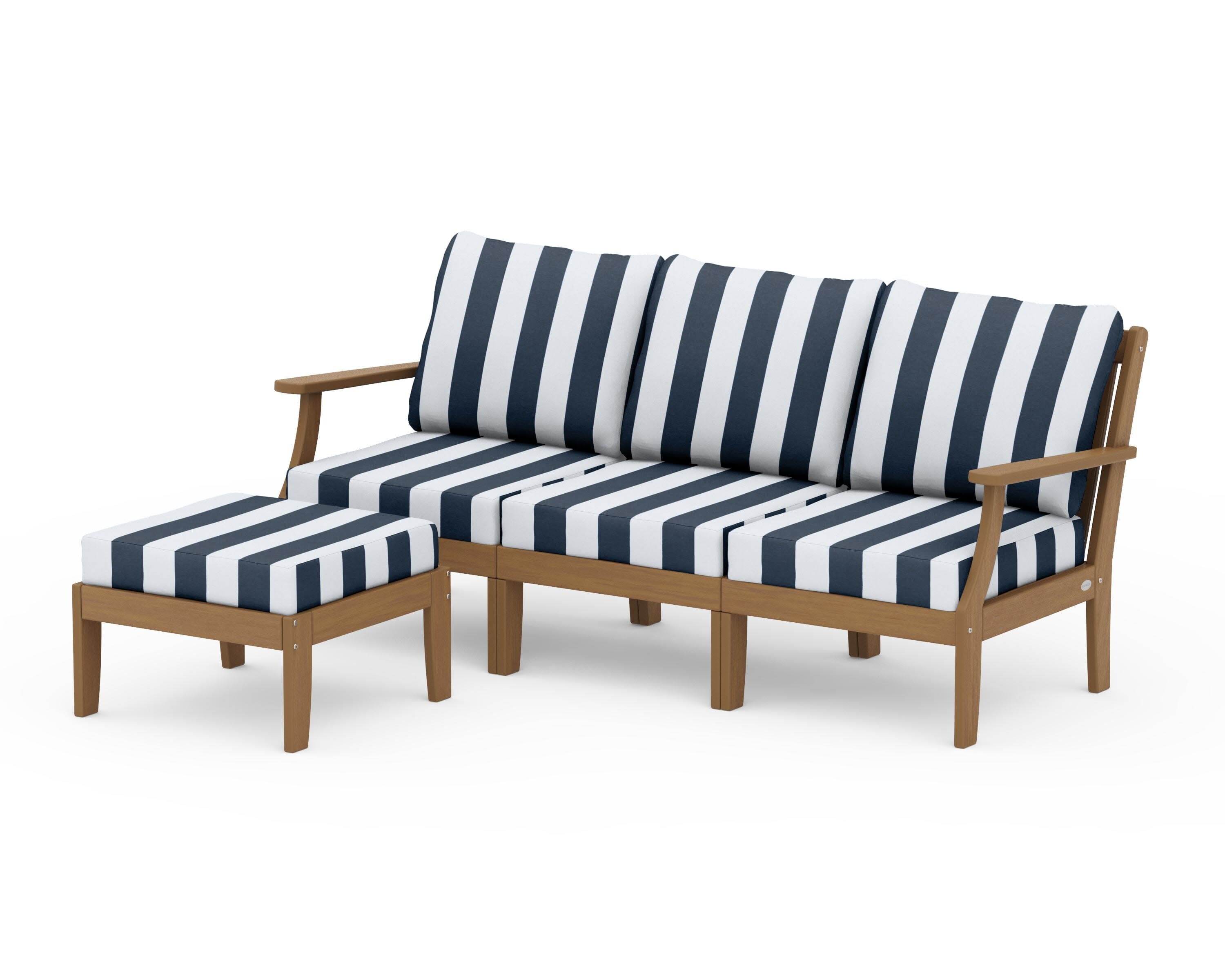 Braxton Modular 4-Piece Deep Seating Set with Ottoman in Natural / Cabana Stripe Marine Indigo
