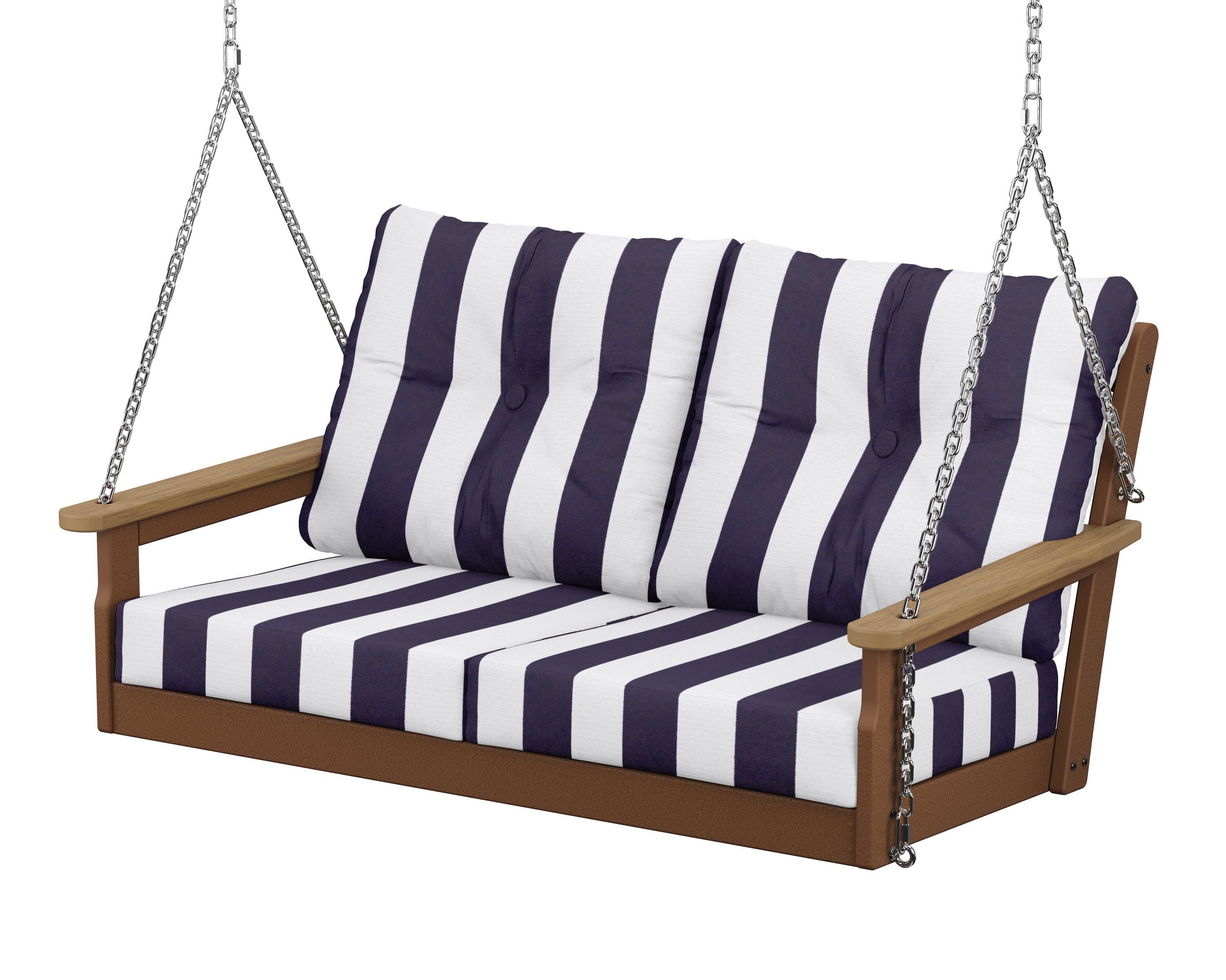 Vineyard Deep Seating Swing in Teak / Natural / Cabana Stripe Navy