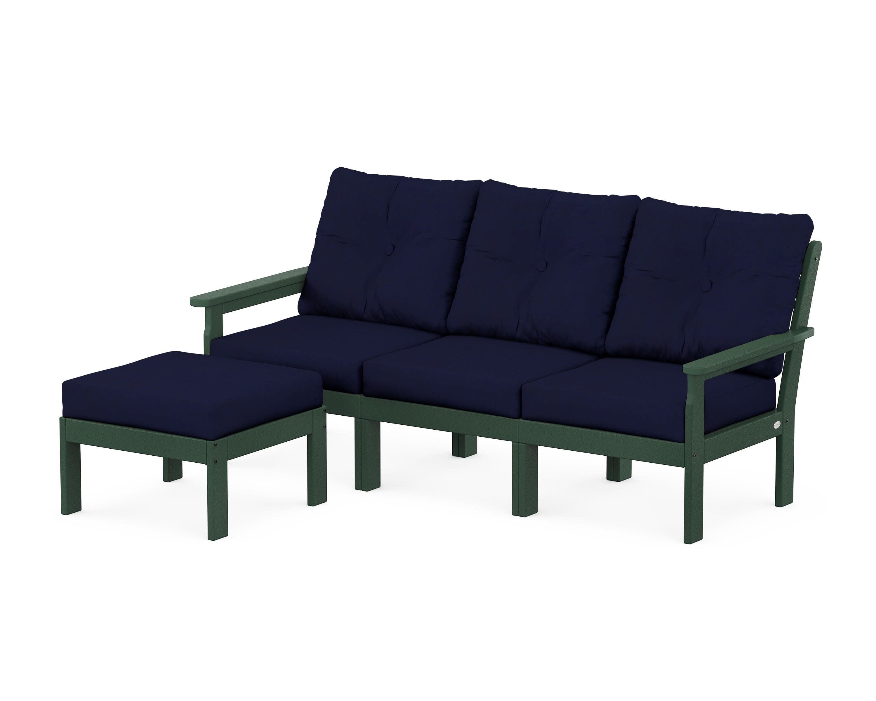 Vineyard 4-Piece Sectional with Ottoman in Green / Navy