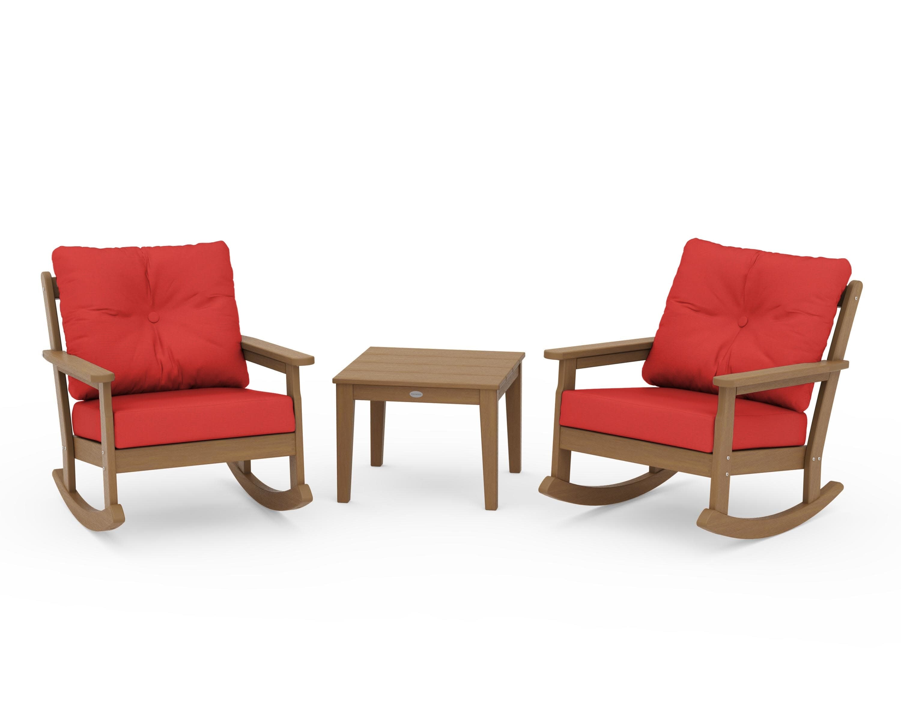 Vineyard 3-Piece Deep Seating Rocker Set in Natural / Crimson Linen