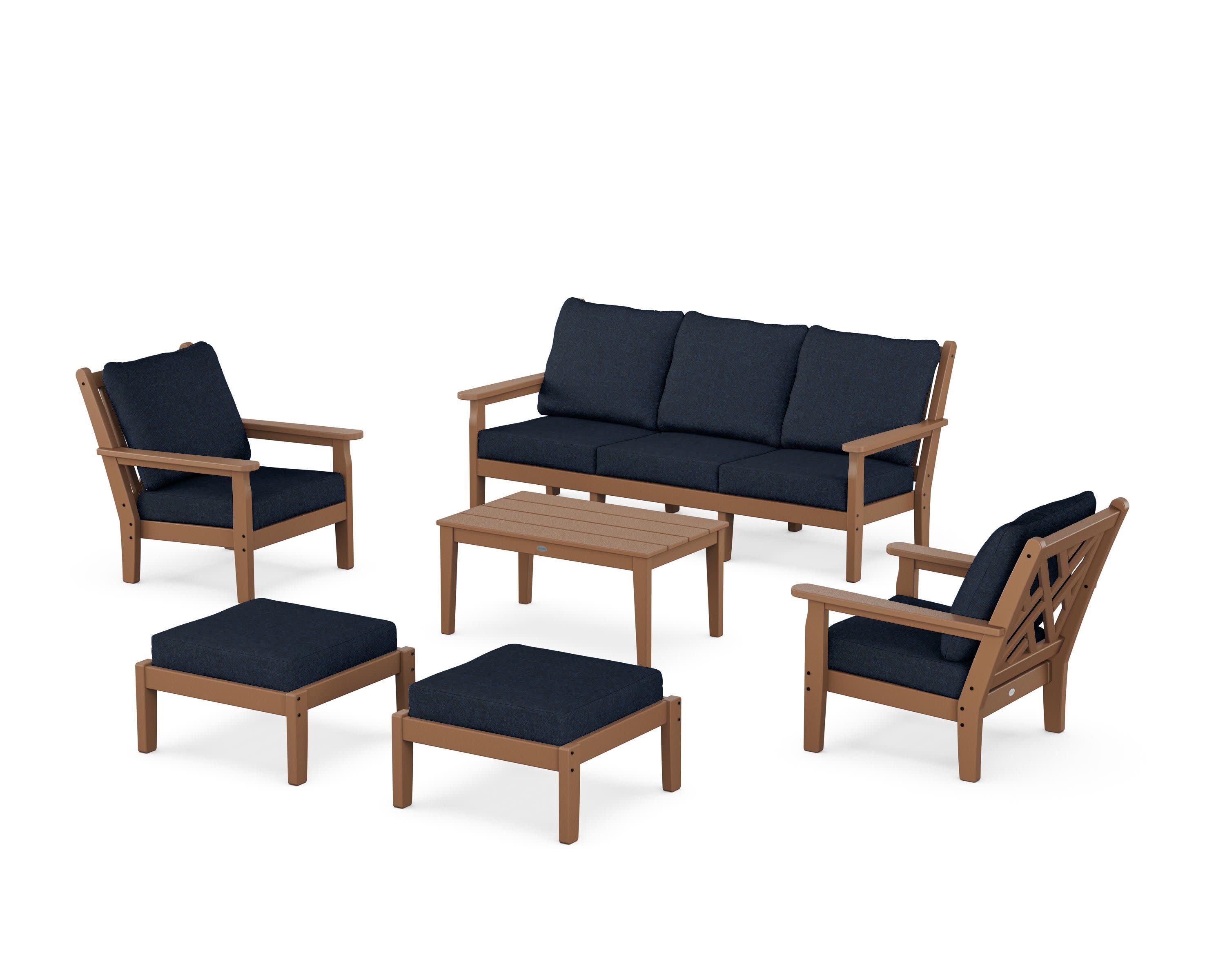 Chippendale 6-Piece Lounge Sofa Set in Teak / Marine Indigo