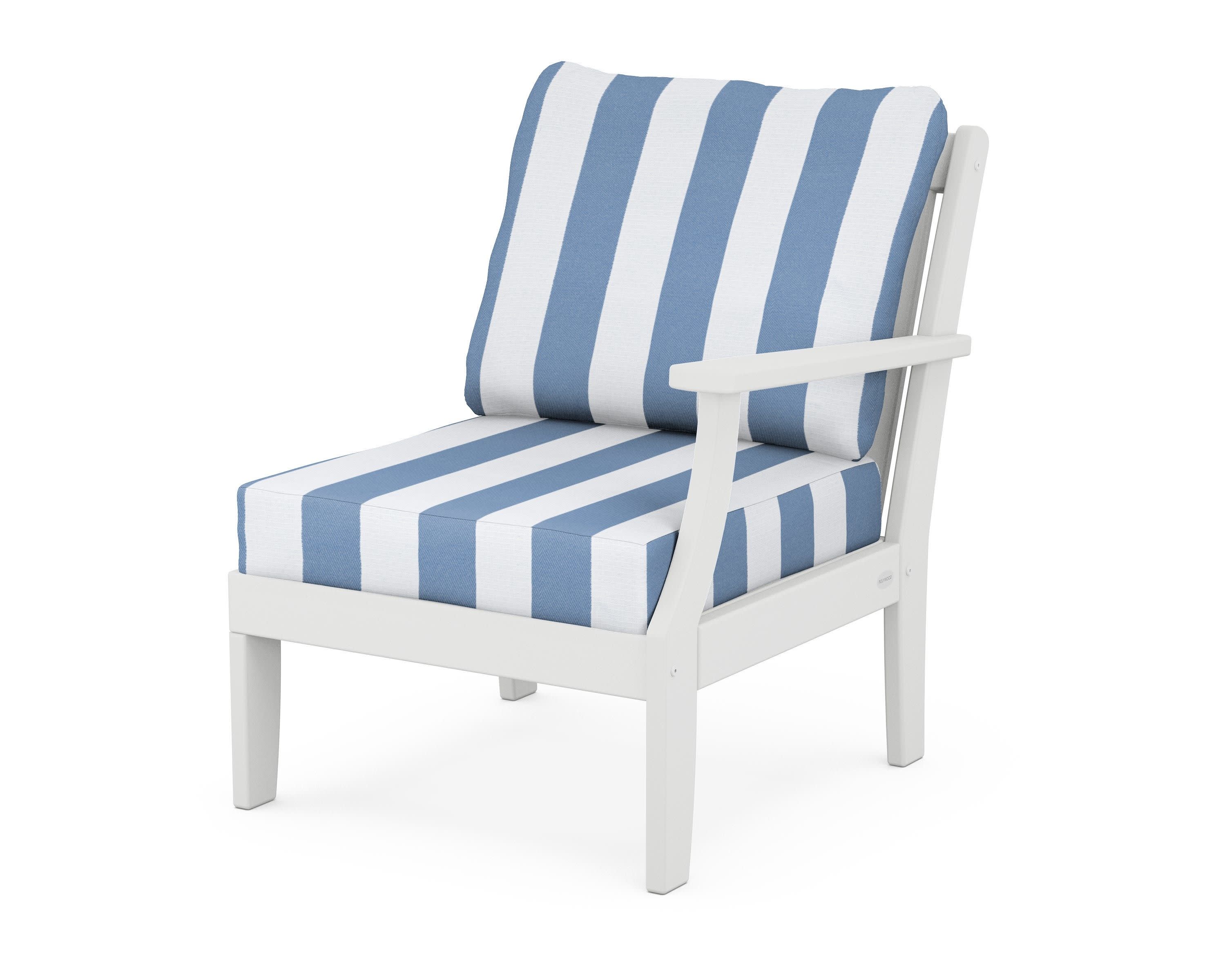 Braxton Modular Right Arm Chair in White / Cabana Stripe Sky Blue
