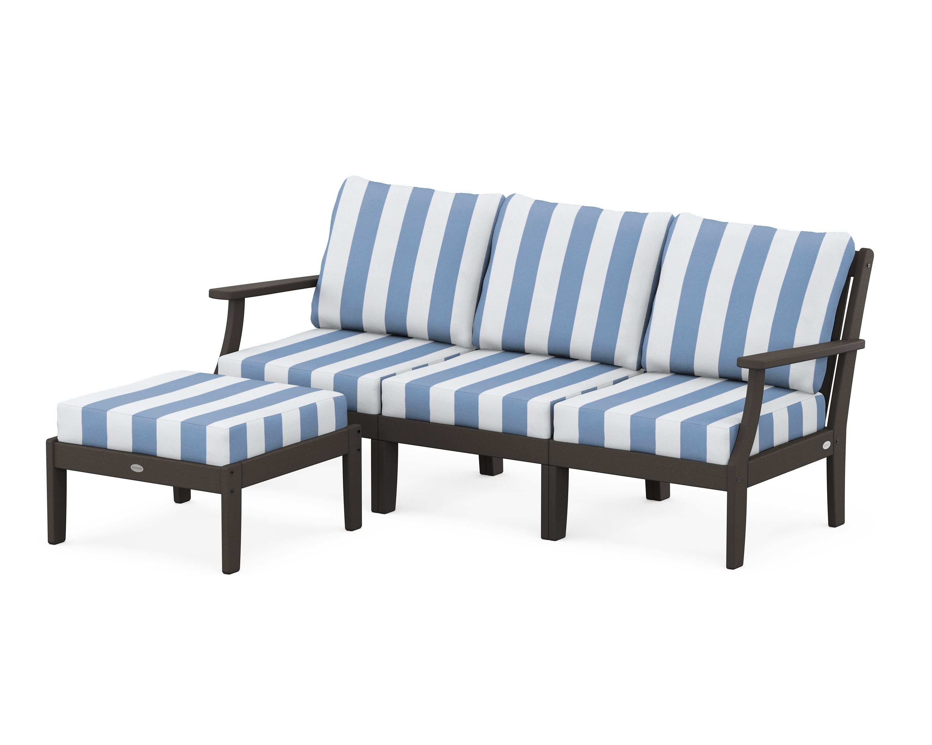 Braxton Modular 4-Piece Deep Seating Set with Ottoman in Vintage Coffee / Cabana Stripe Sky Blue