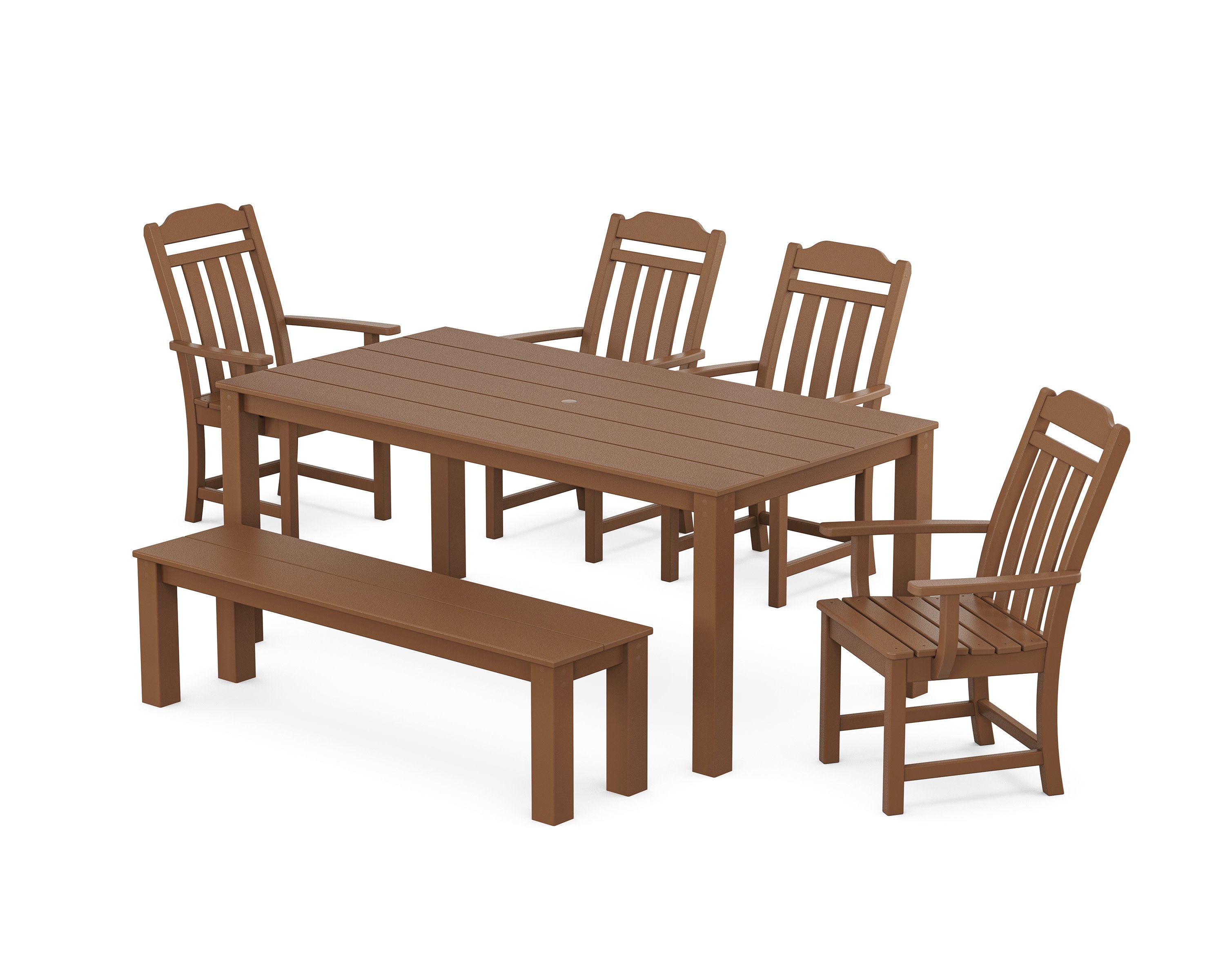 Cottage 6-Piece Parsons Dining Set with Bench in Teak