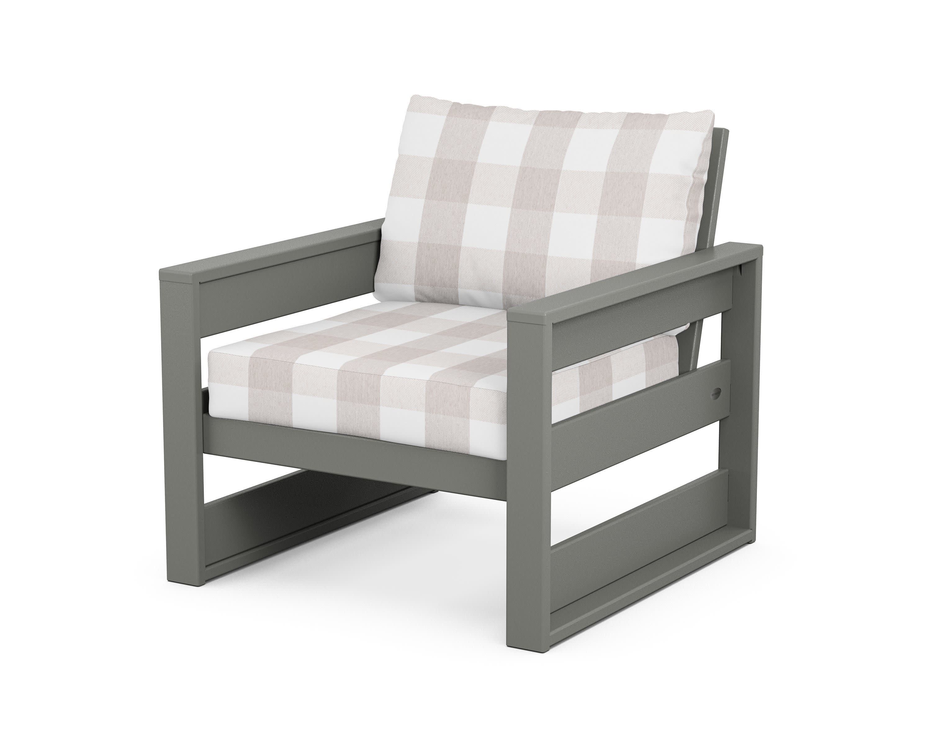 Westport Club Chair in Slate Grey / Buffalo Plaid Dune Burlap