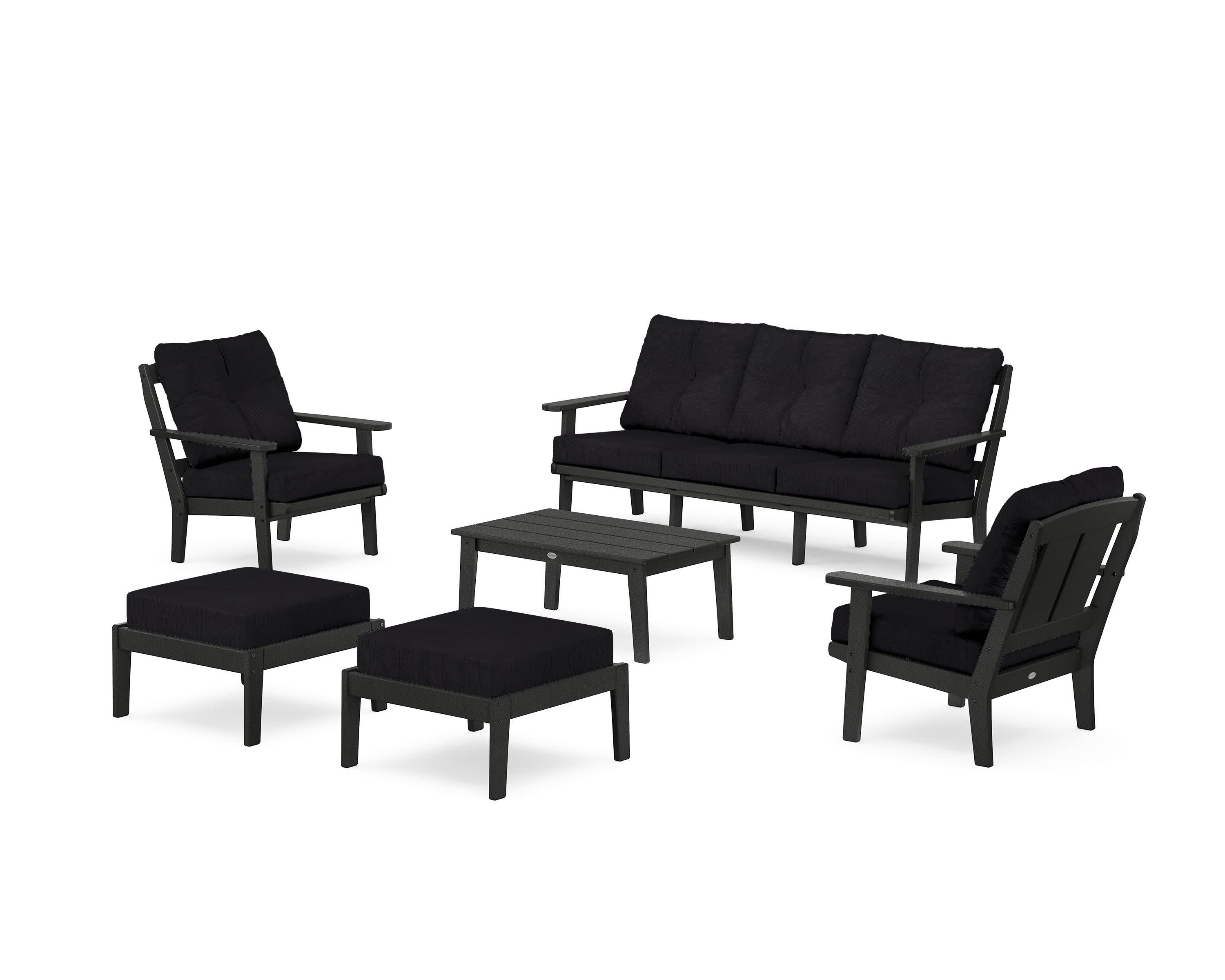Mission 6-Piece Lounge Sofa Set in Black / Midnight Linen