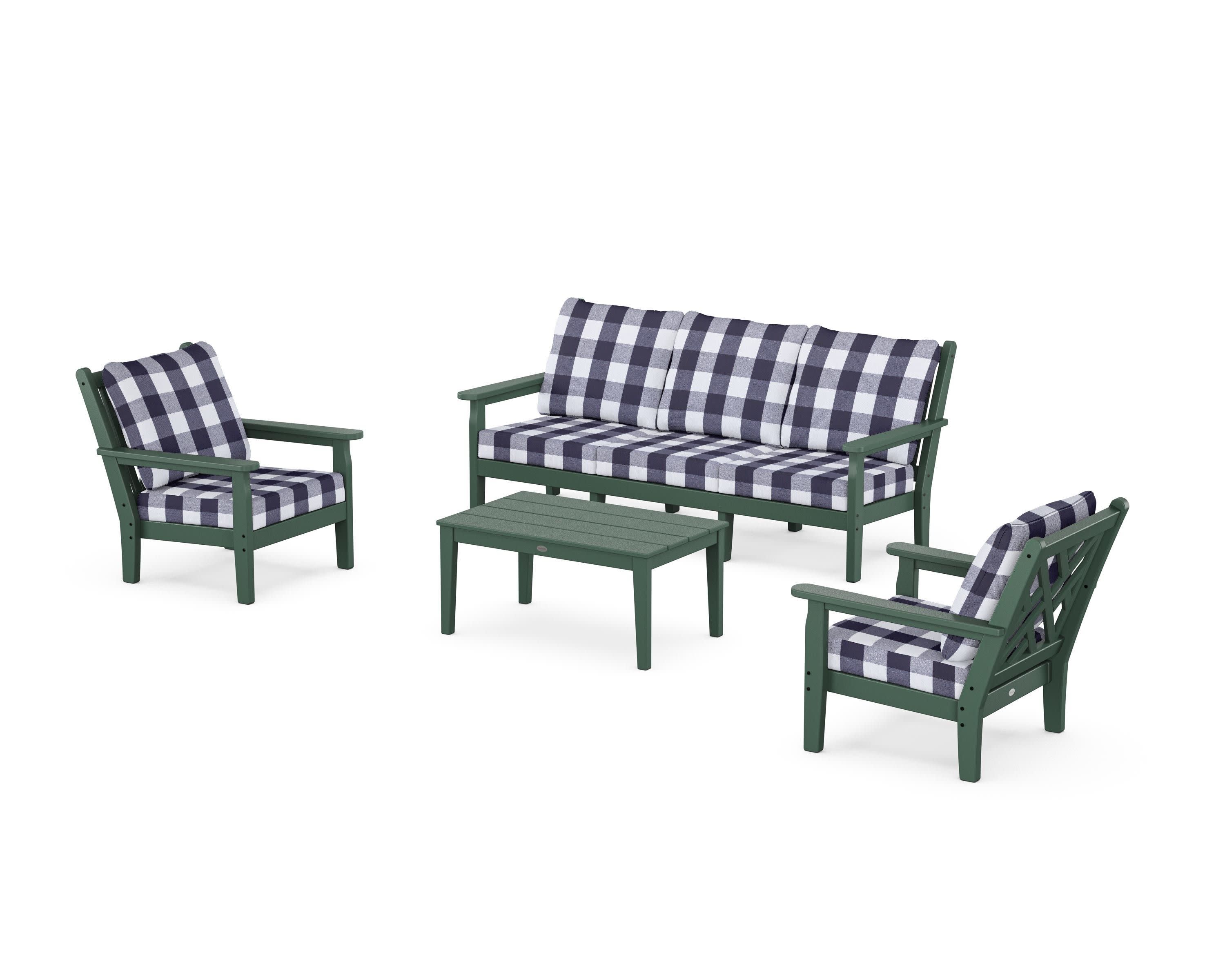 Chippendale 4-Piece Deep Seating Set with Sofa in Green / Buffalo Plaid Navy