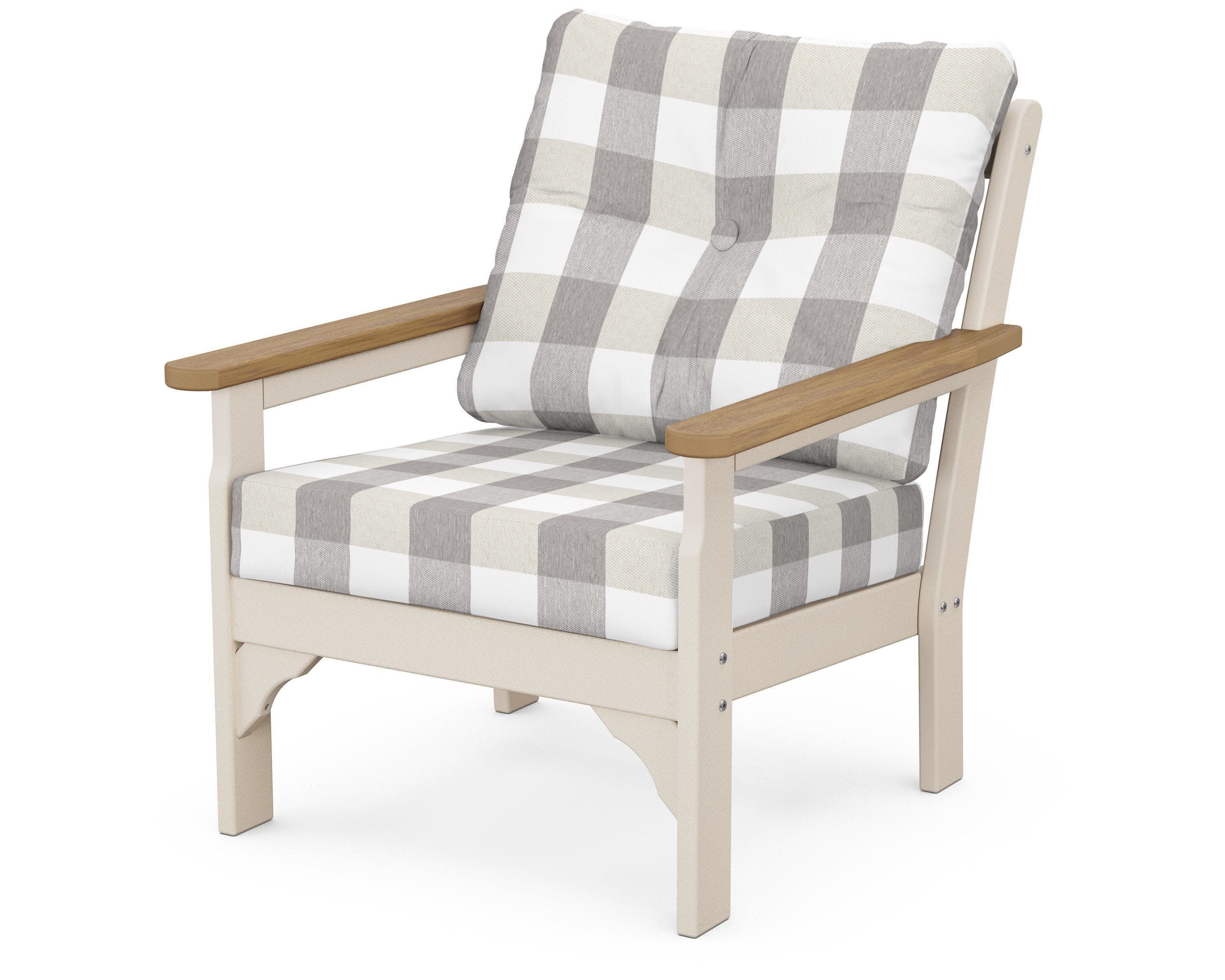 Vineyard Deep Seating Chair in Sand / Natural / Buffalo Plaid Grey Mist