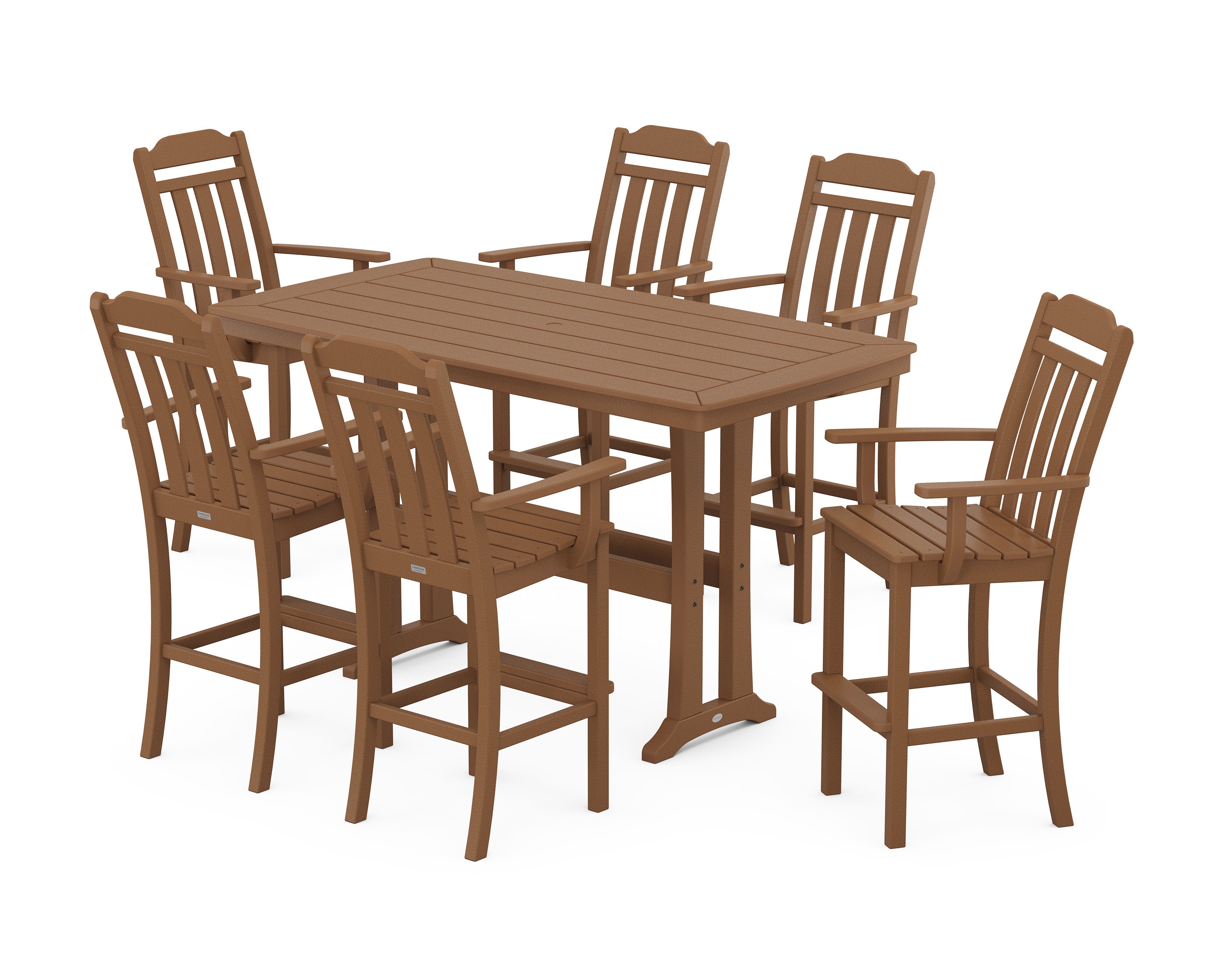 Cottage Arm Chair 7-Piece Bar Set with Trestle Legs in Teak