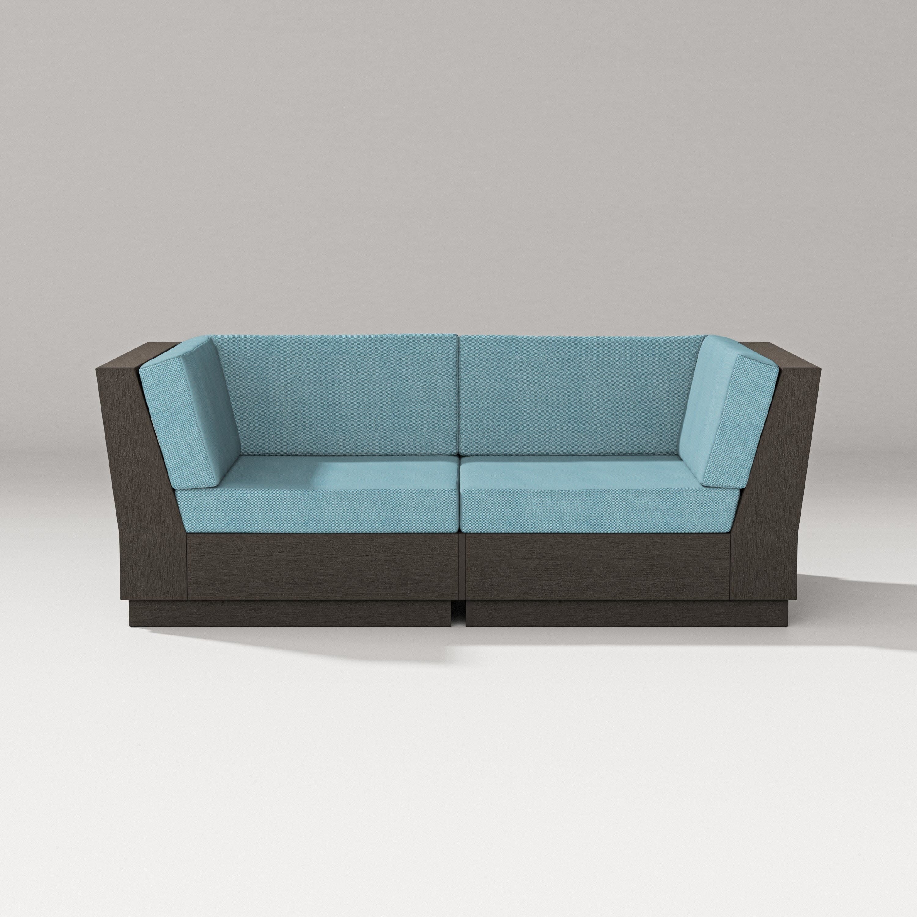 Elevate Loveseat Sectional in Vintage Coffee / Lattice Sky Blue
