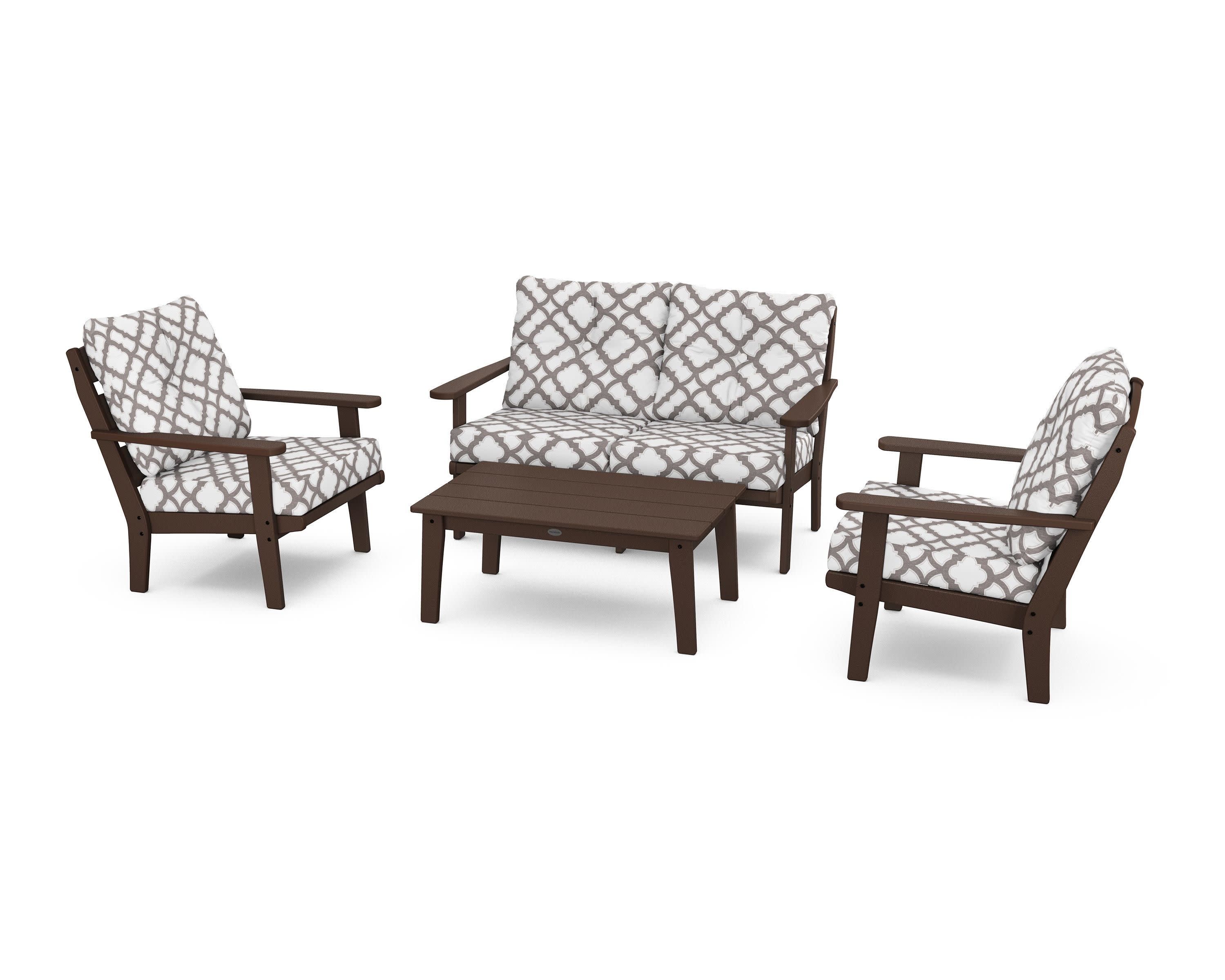 Lakeside 4-Piece Deep Seating Set in Mahogany / Trellis Grey Mist