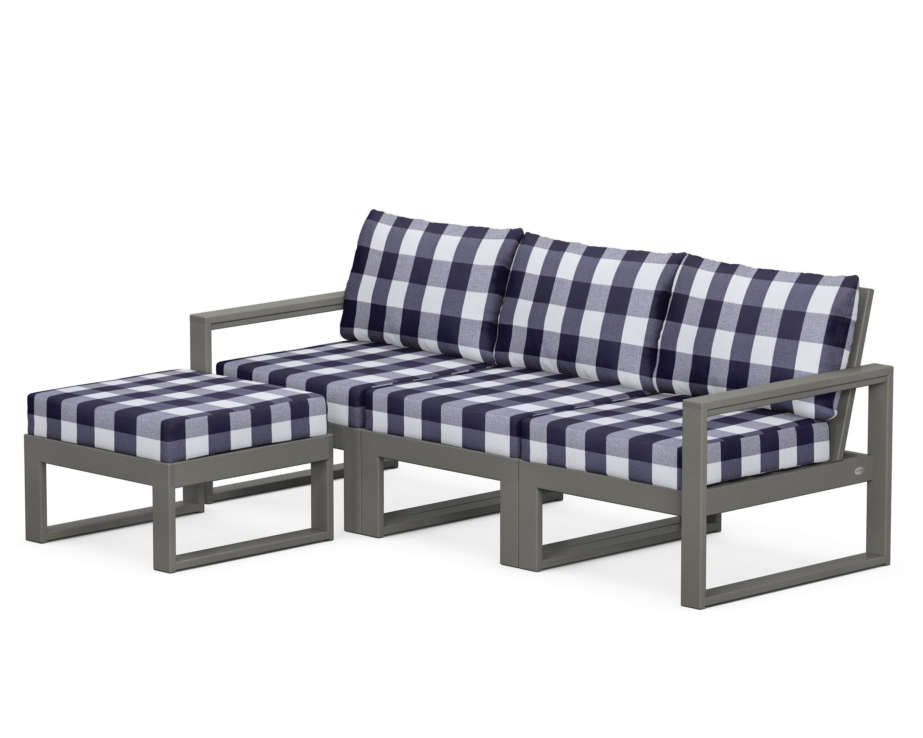 EDGE 4-Piece Modular Deep Seating Set with Ottoman in Slate Grey / Buffalo Plaid Navy